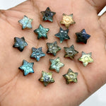 Load image into Gallery viewer, AAA Hand Carved Labradorite Stars Shape Briolette, Flashy Labradorite Flower Carved Star Beads, 10 MM Loose Star Charms for Jewelry Making