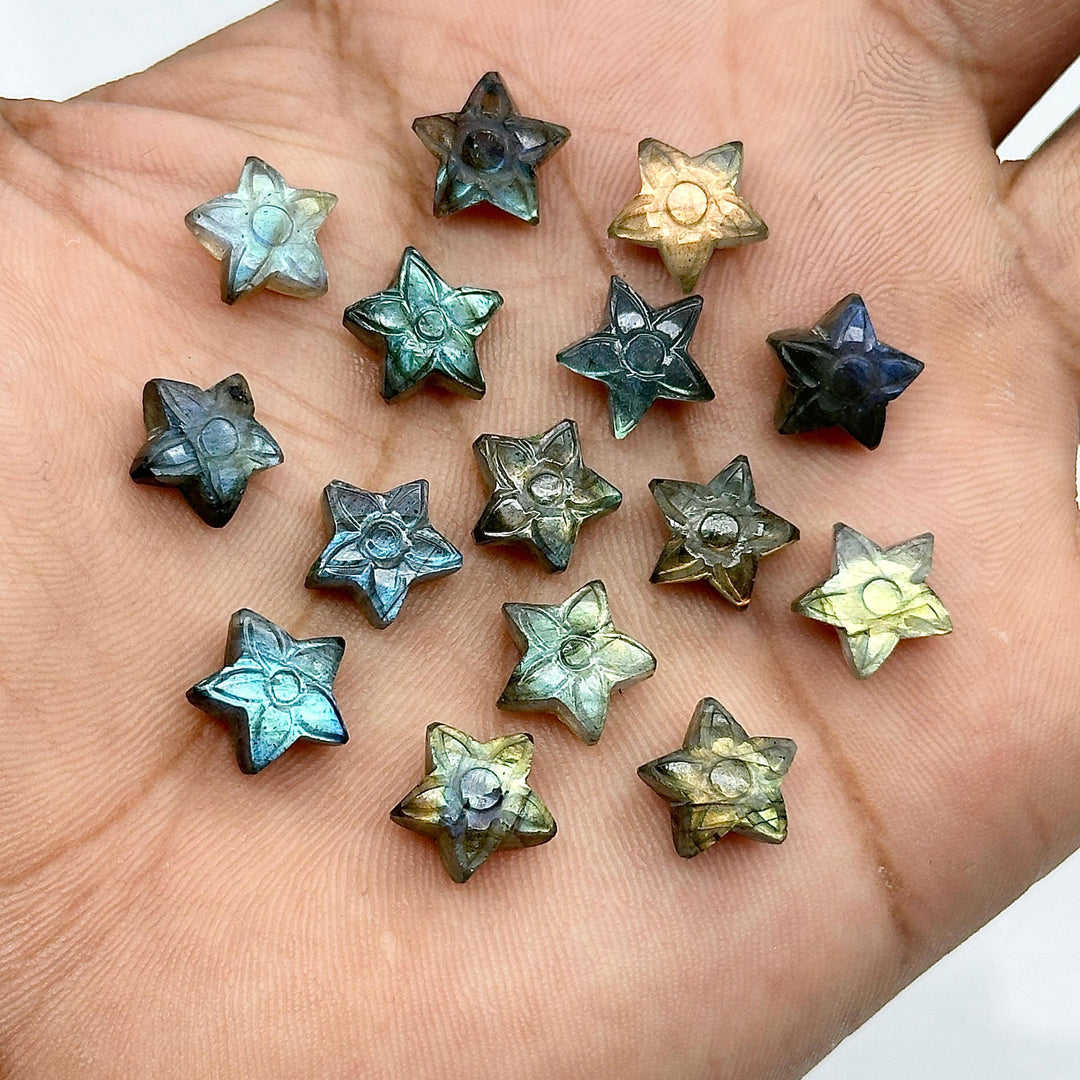 AAA Hand Carved Labradorite Stars Shape Briolette, Flashy Labradorite Flower Carved Star Beads, 10 MM Loose Star Charms for Jewelry Making