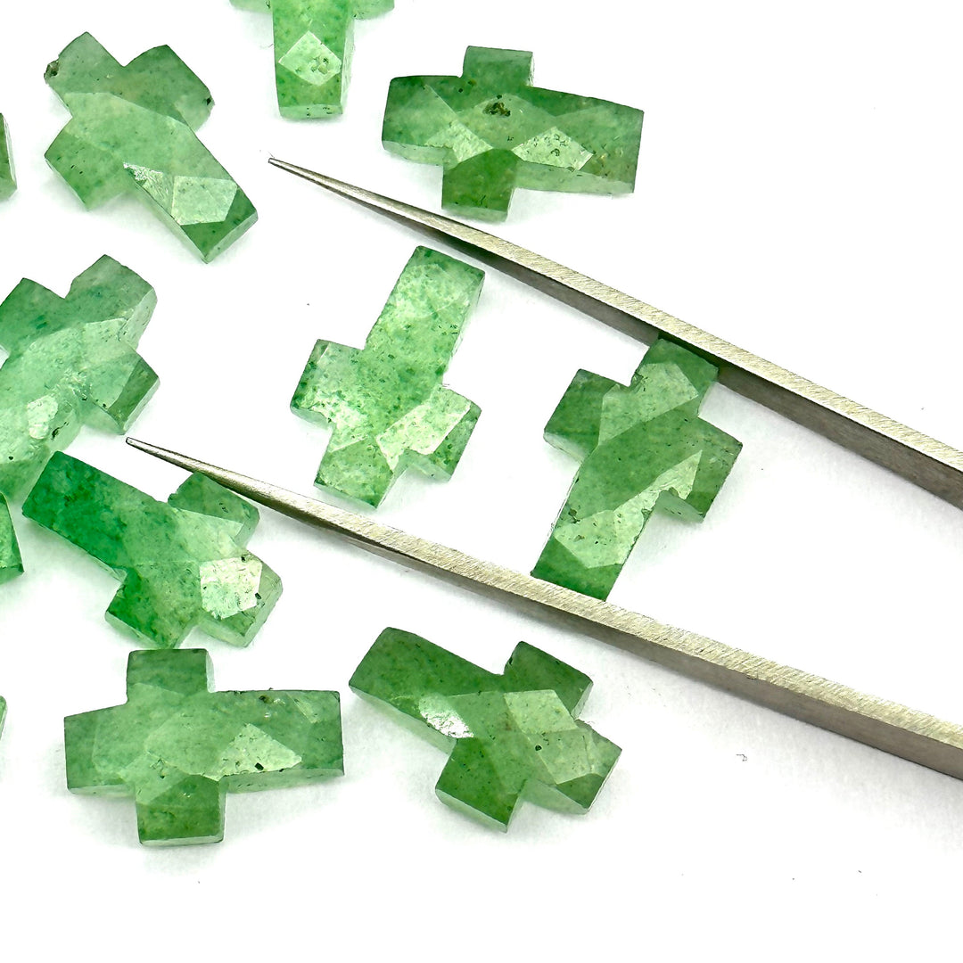Green Strawberry Cross Shape Beads ~ Healing & Protection Gemstone Beads ~ Faceted Strawberry Beads ~ 15 MM Cross Charm Beads ~ Green Beads