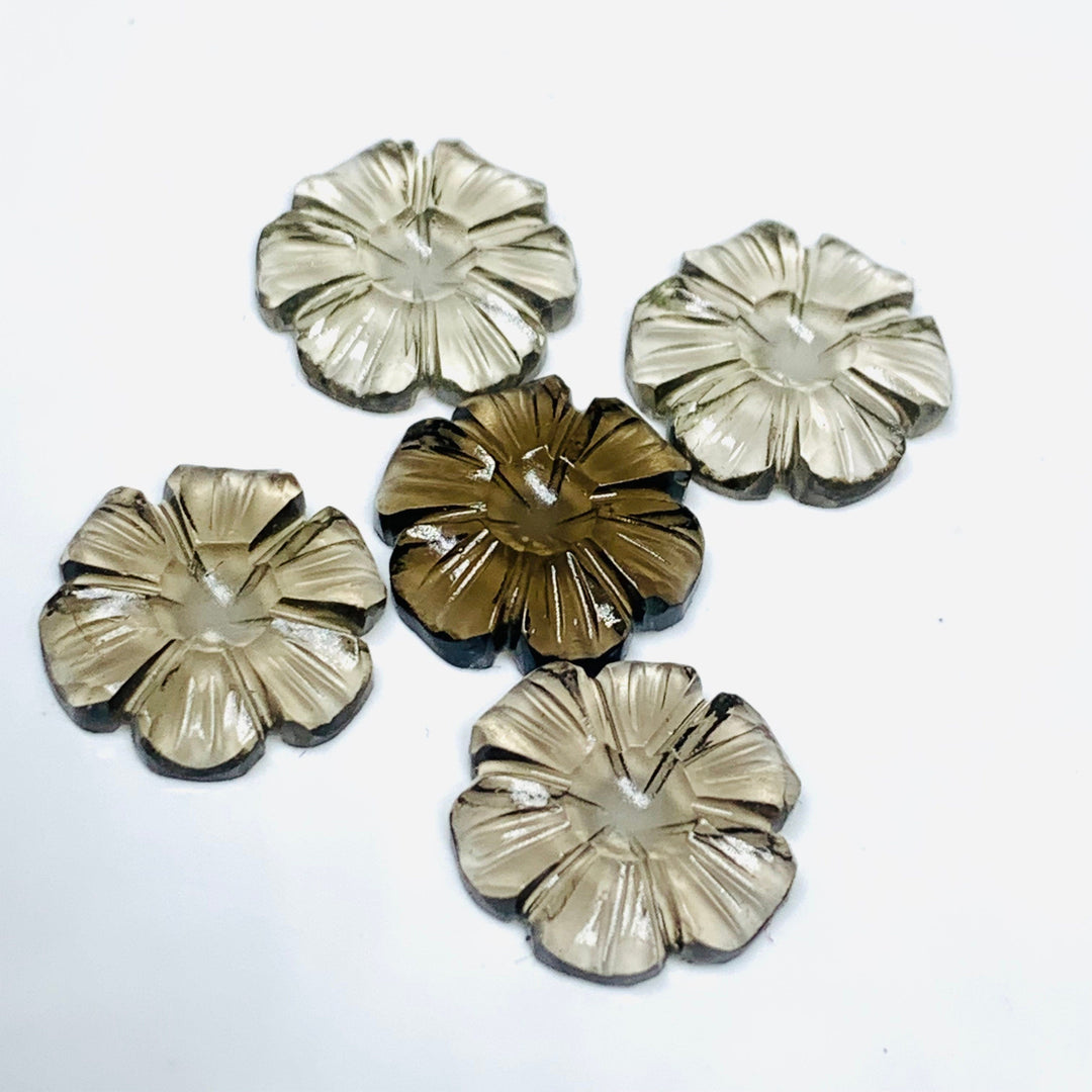 2,3,4,5 Pcs Natural Smokey Quartz Hand Carved Flower Shape, Carved Flower Shape Gemstone For Jewellery, Flower Shape Gemstone, 12 mm