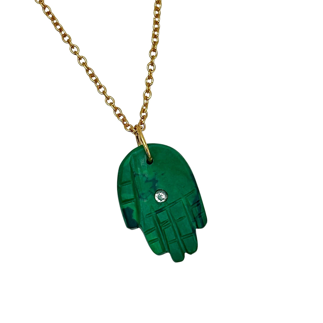 Amazing Malachite Hamsa Necklace, Hand Shape Gemstone Hamsa Necklace For Gift, Reiki Healing Jewelry, 25 MM Hand Necklace For Her