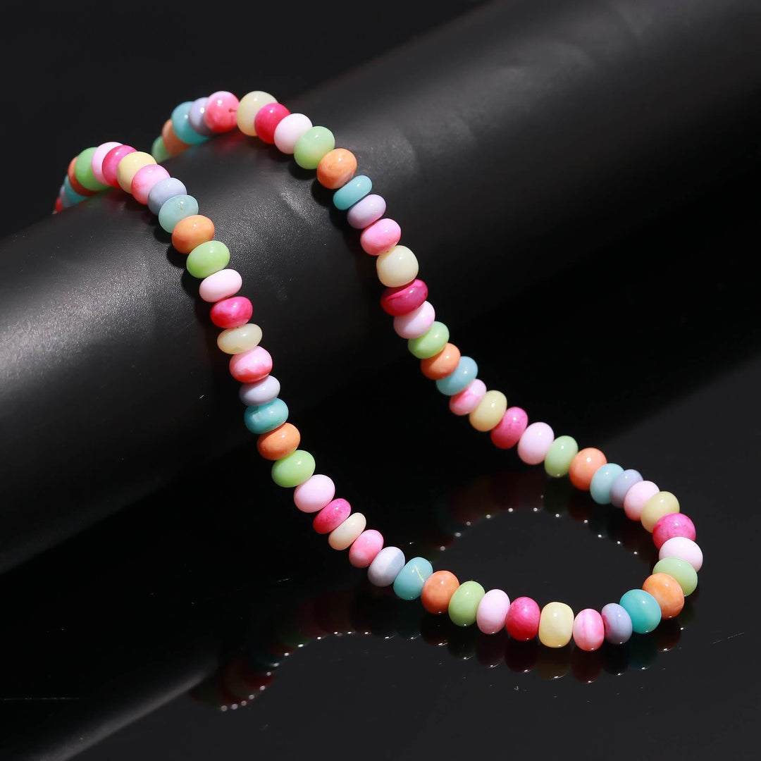 Colorful Multi Opal Smooth Rondelle Beads, Rainbow Opal Gemstone Beads, Dyed Opal Beads for Jewelry Making, 16 Inches, 7-9 MM