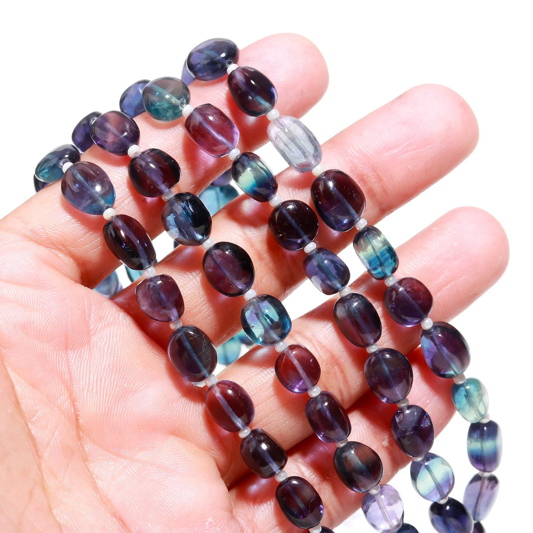 Multi Fluorite Tumble Gemstone Beads: 8" Strand, 6-8mm