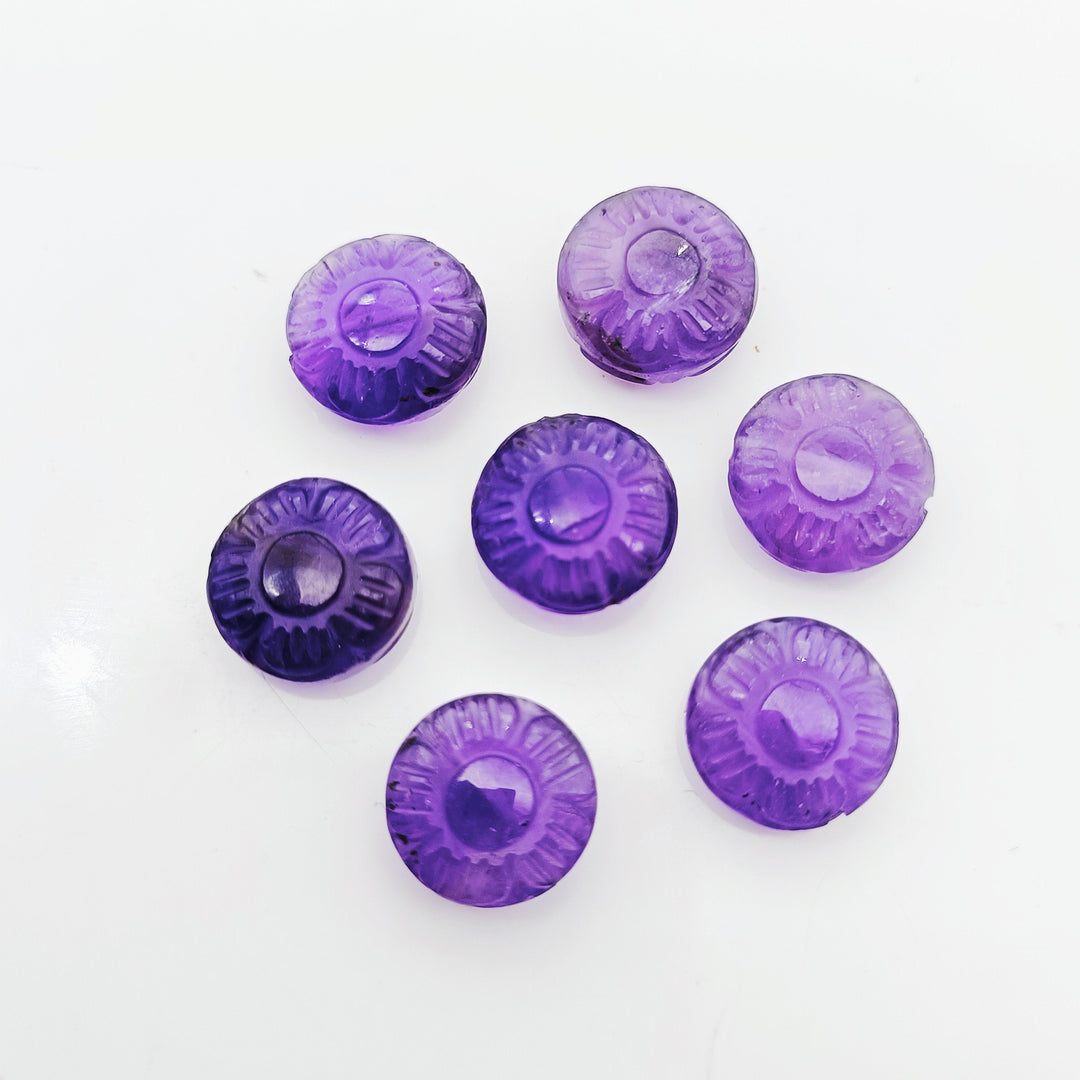 2,3,4,5pcs 100% Natural Amethyst Fancy Shape Carved Gemstone, Loose Gemstone, coin Shape Gemstone for Jewlery, Carved Gemstone 11 mm