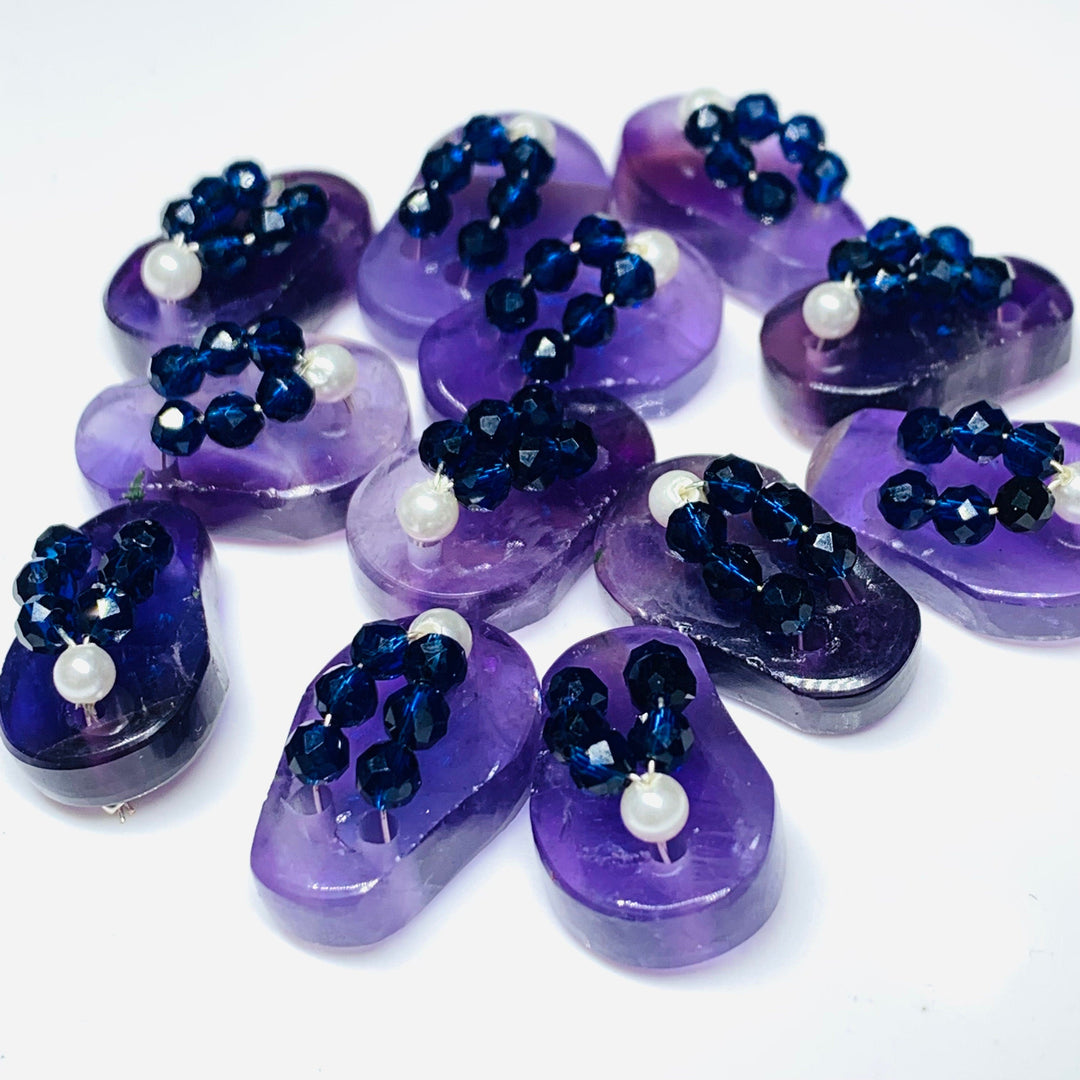 1 Pair, 100% Natural Amethyst Slipper Shape Gemstone, Carved Gemstone, Loose Gemstone, Slipper Shape Gemstone, Carved Slippers, 18X11 mm