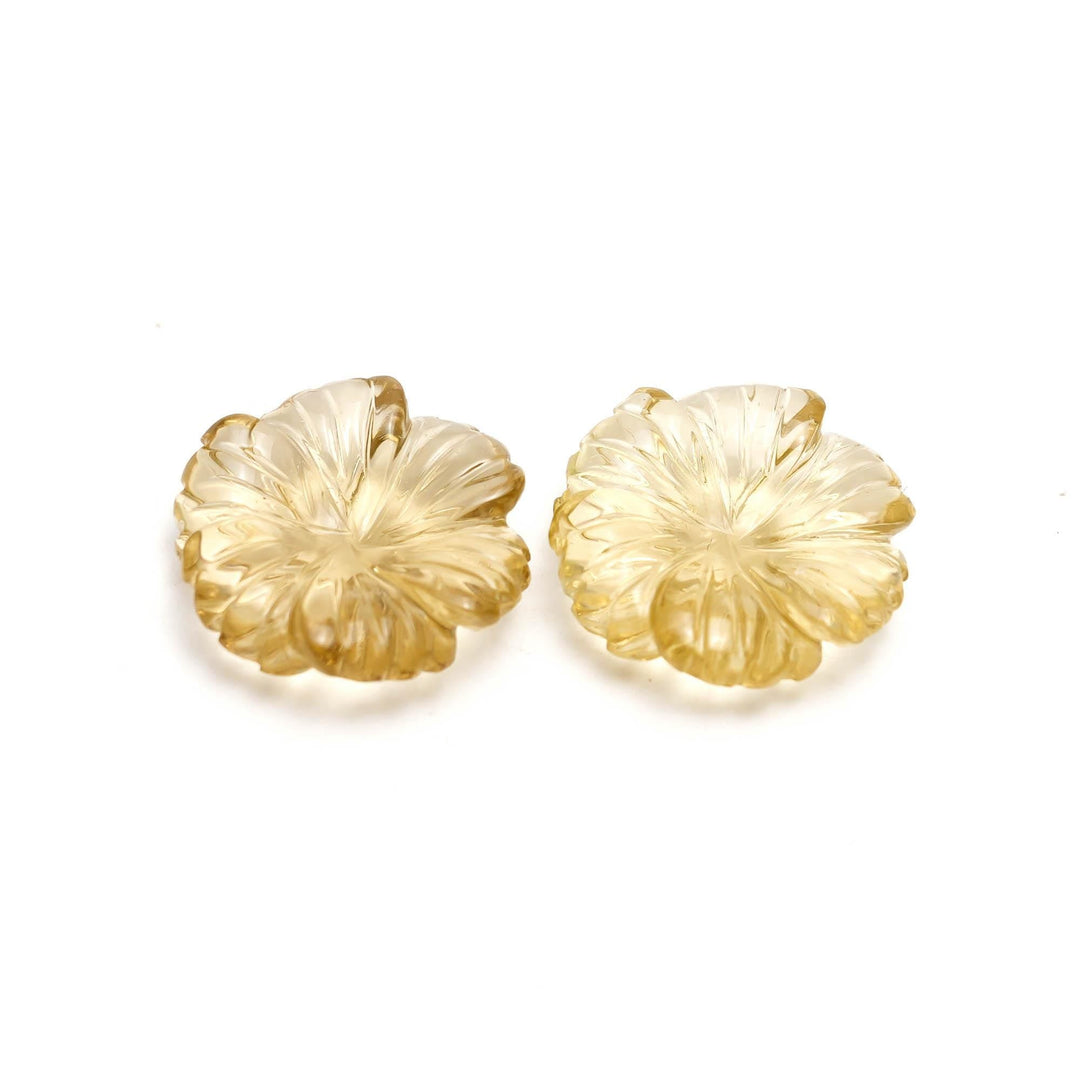 Natural Lemon Quartz Hand Carved Flower Shape Stone, Quartz Flower Beads for Jewelry Making 20 MM, Crystal Gifts Home Decor