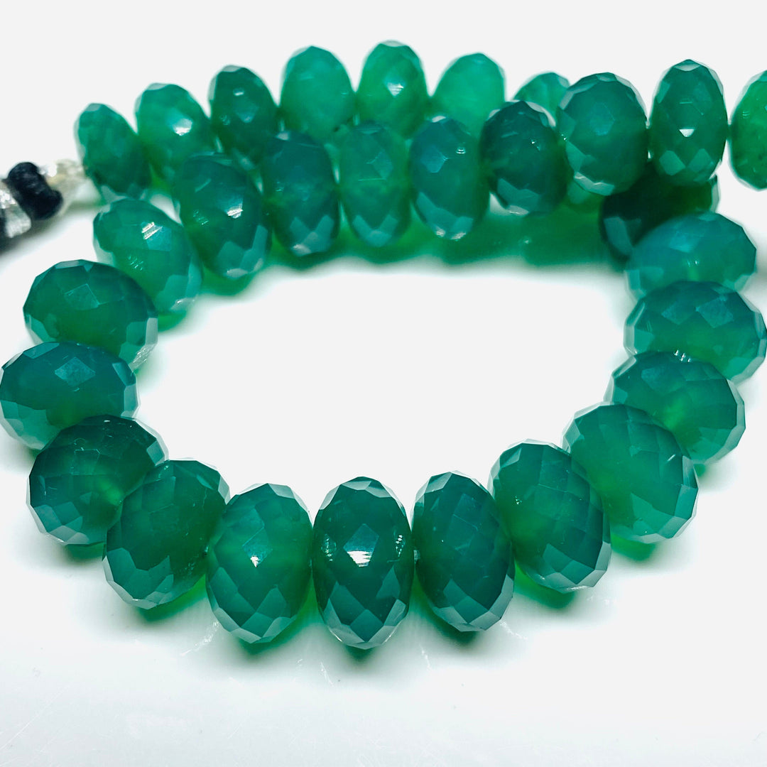 100% natural green onyx rondelle Shape beads ,Faceted green onyx Rondelle Shape , 4 inch beads strand for jewellery making 10-12 mm