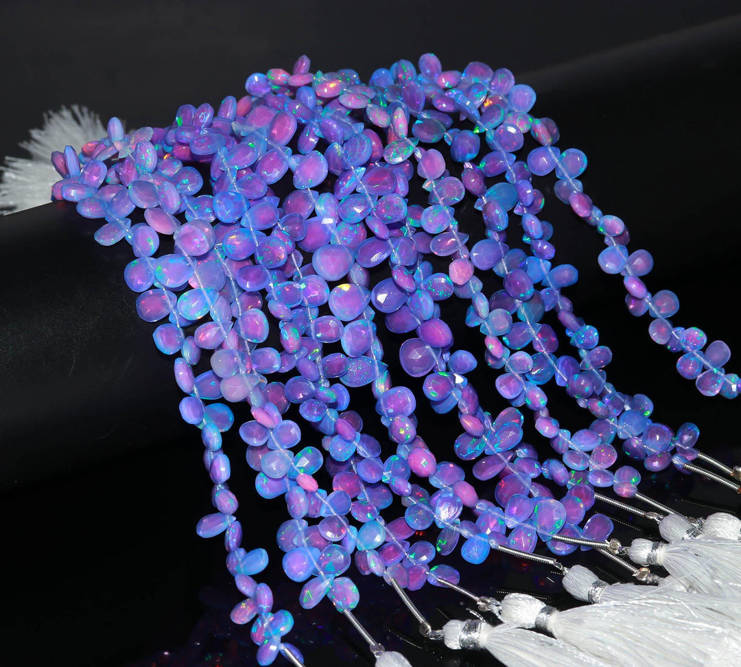 Purple Ethiopian Opal Pear Shape Beads, AAA Fire Ethiopian Opal Faceted Pear Beads, Purple Opal Gemstone Beads, 7-9 MM Jewelry Beads