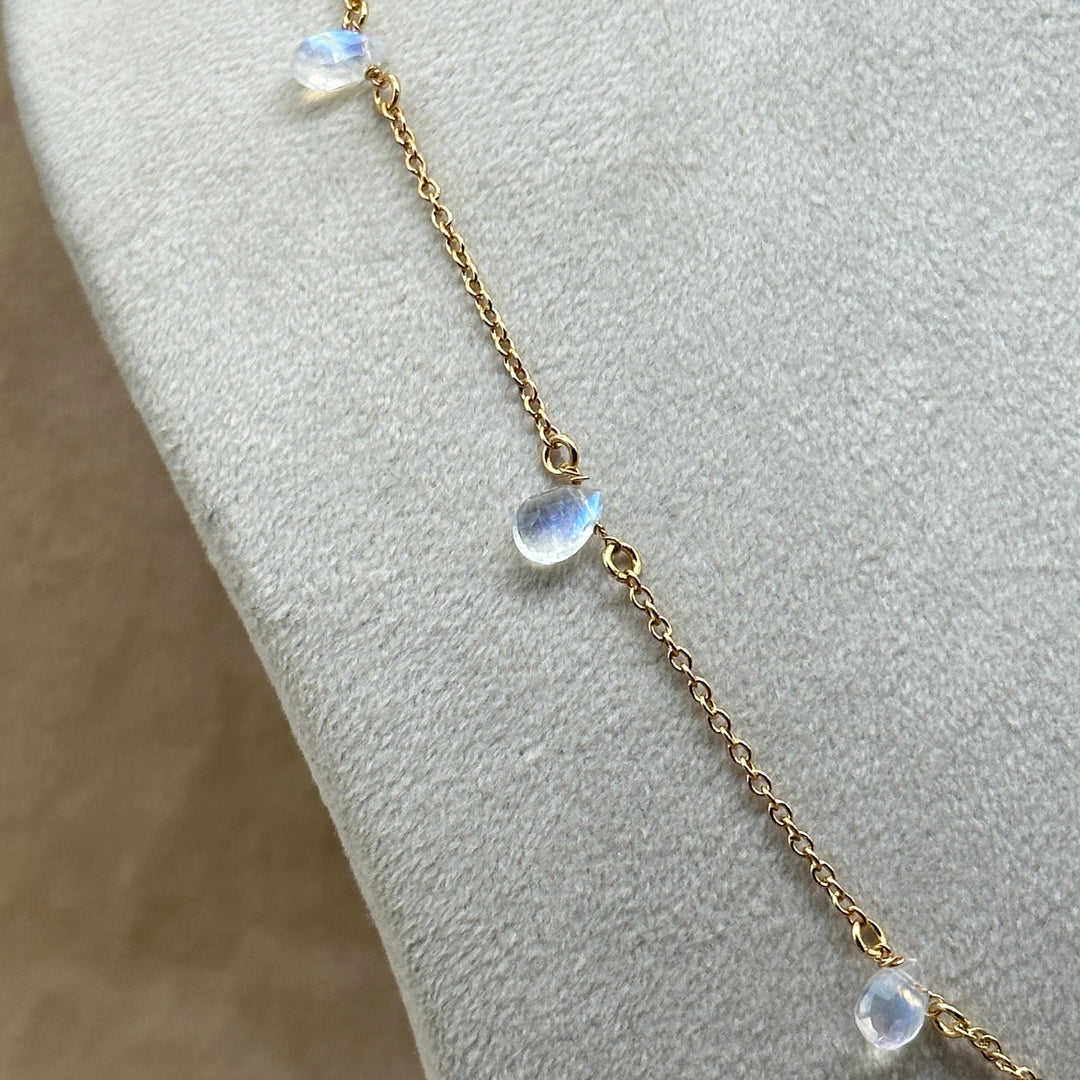 Beautiful Rainbow Moonstone Pear Necklace, Blue Flashy Faceted Pear Chain Necklace, Necklace For Girls, Gift For Her, Gold Plating Chain