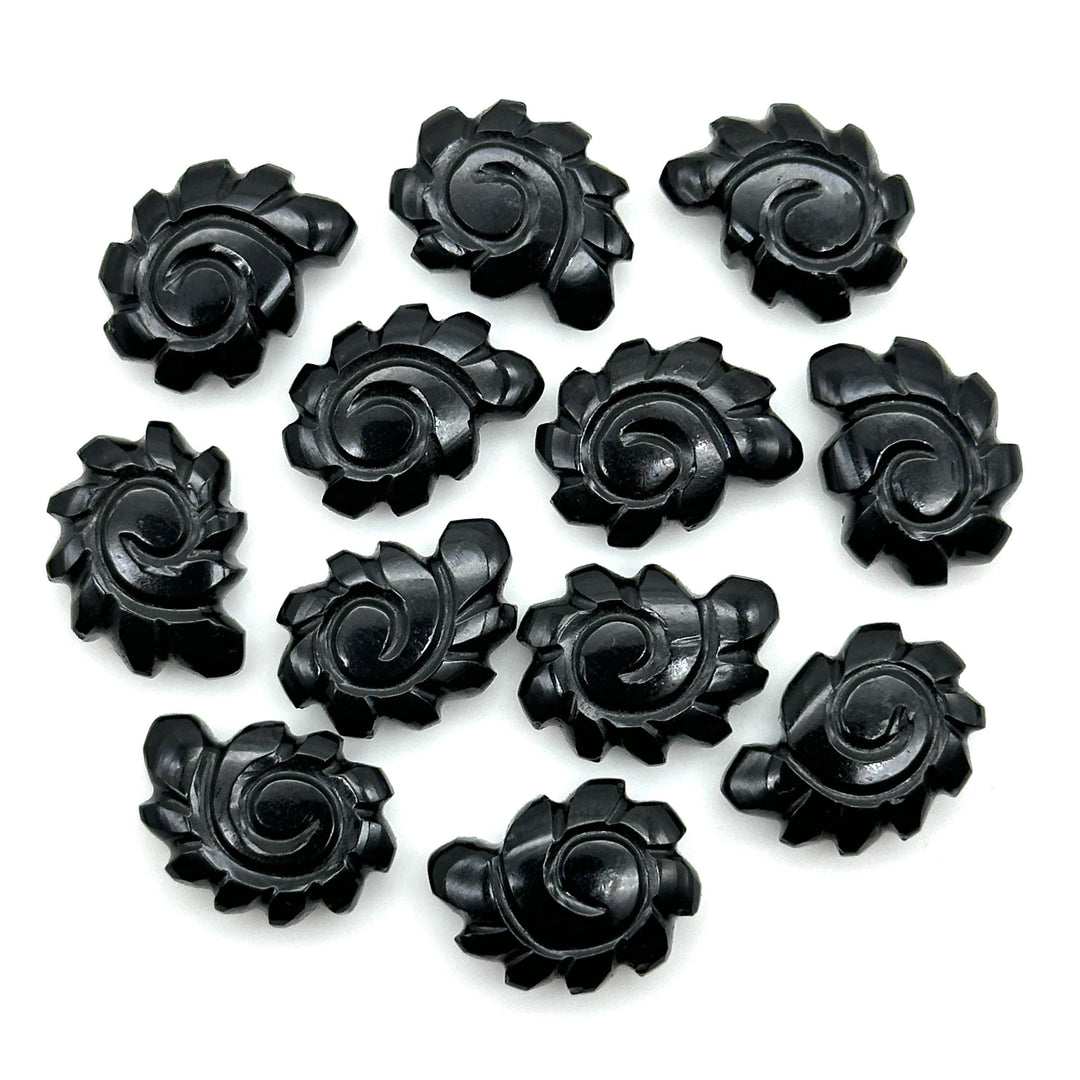 Natural Black Onyx Carved Shell Beads, Hand Carved Snail Shell Shape Gemstone, Seashell Charm, 16 MM Seashell Beads For Jewelry Making