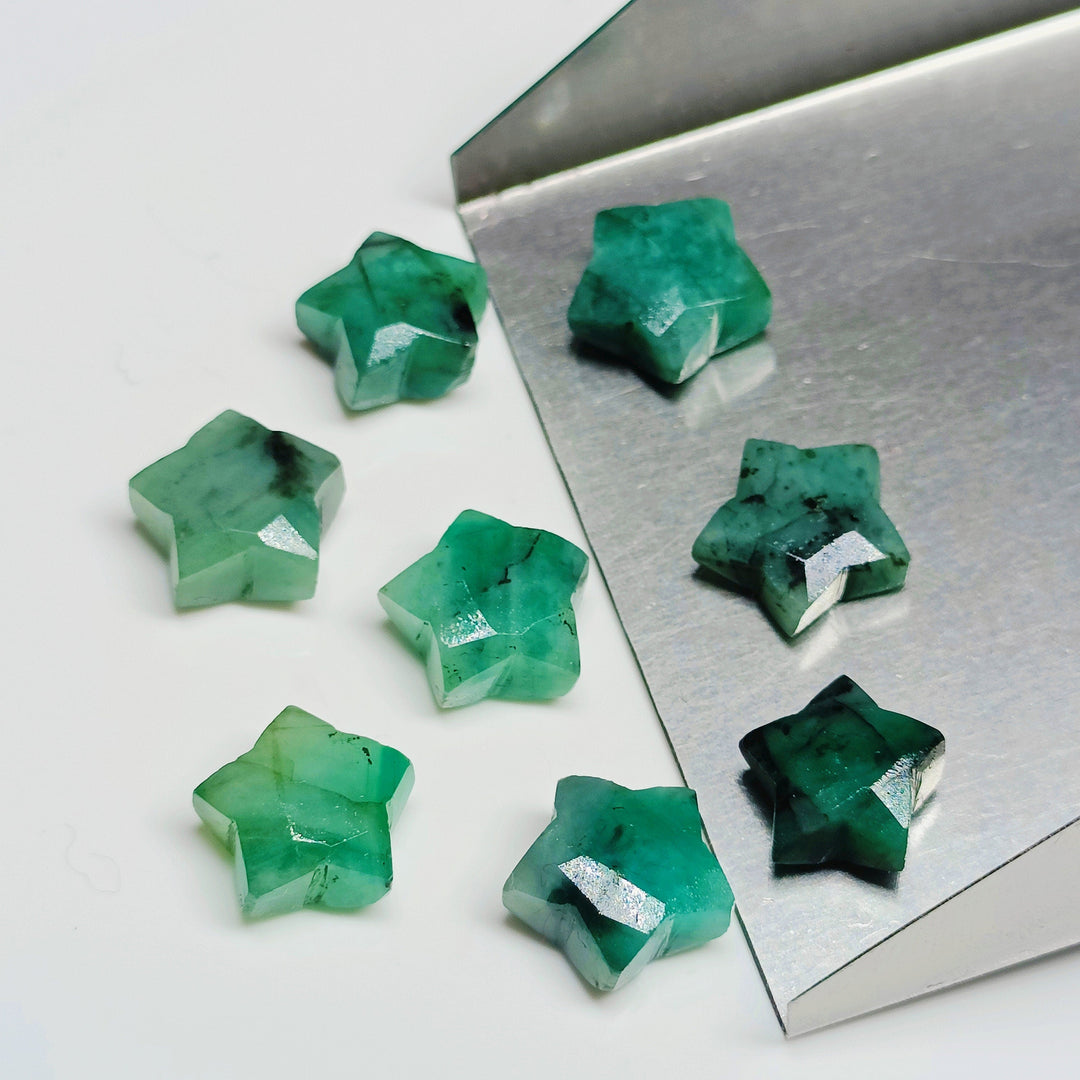 AAA Natural Emerald Faceted Star Shape Gemstone, Green Emerald Star Shape Briolettes, Loose Star Gemstone for Jewelry Making, 10 MM