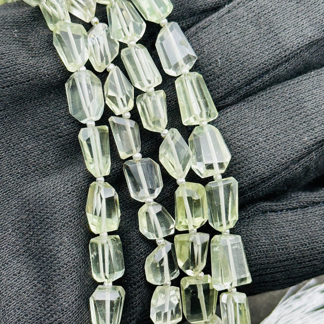 Natural Green Amethyst Faceted Tumble Gemstone Beads ~ 6X8-7X9 MM Green Amethyst Nuggets Shape Beads ~ 8" Strand Fancy Beads ~ Rare Findings