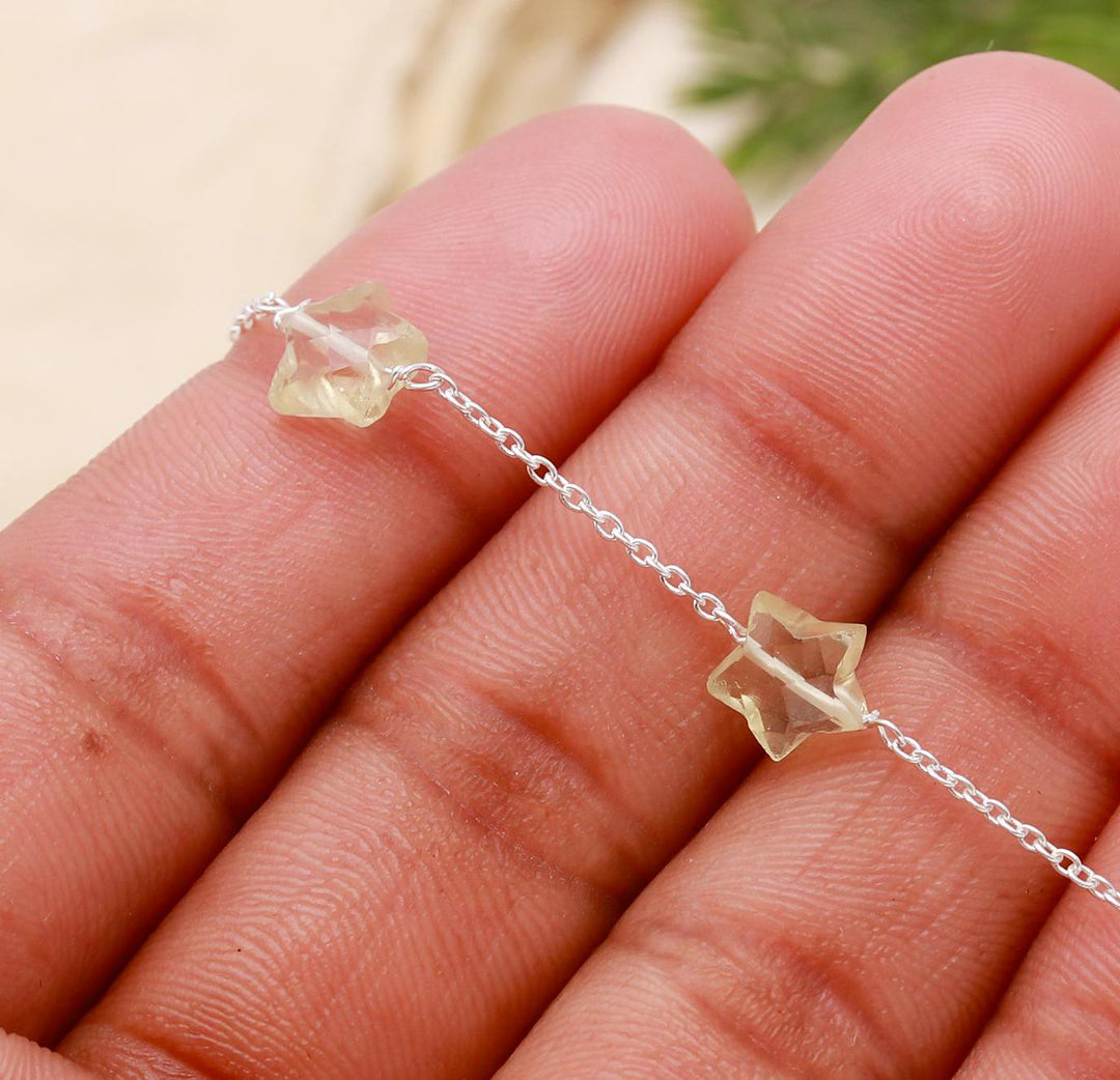 Natural Lemon Quartz Star Beads Bracelet, Lemon Quartz Healing Star Beads Jewelry, 925 Silver Bracelet Fancy Bracelet for Girls, 8 MM