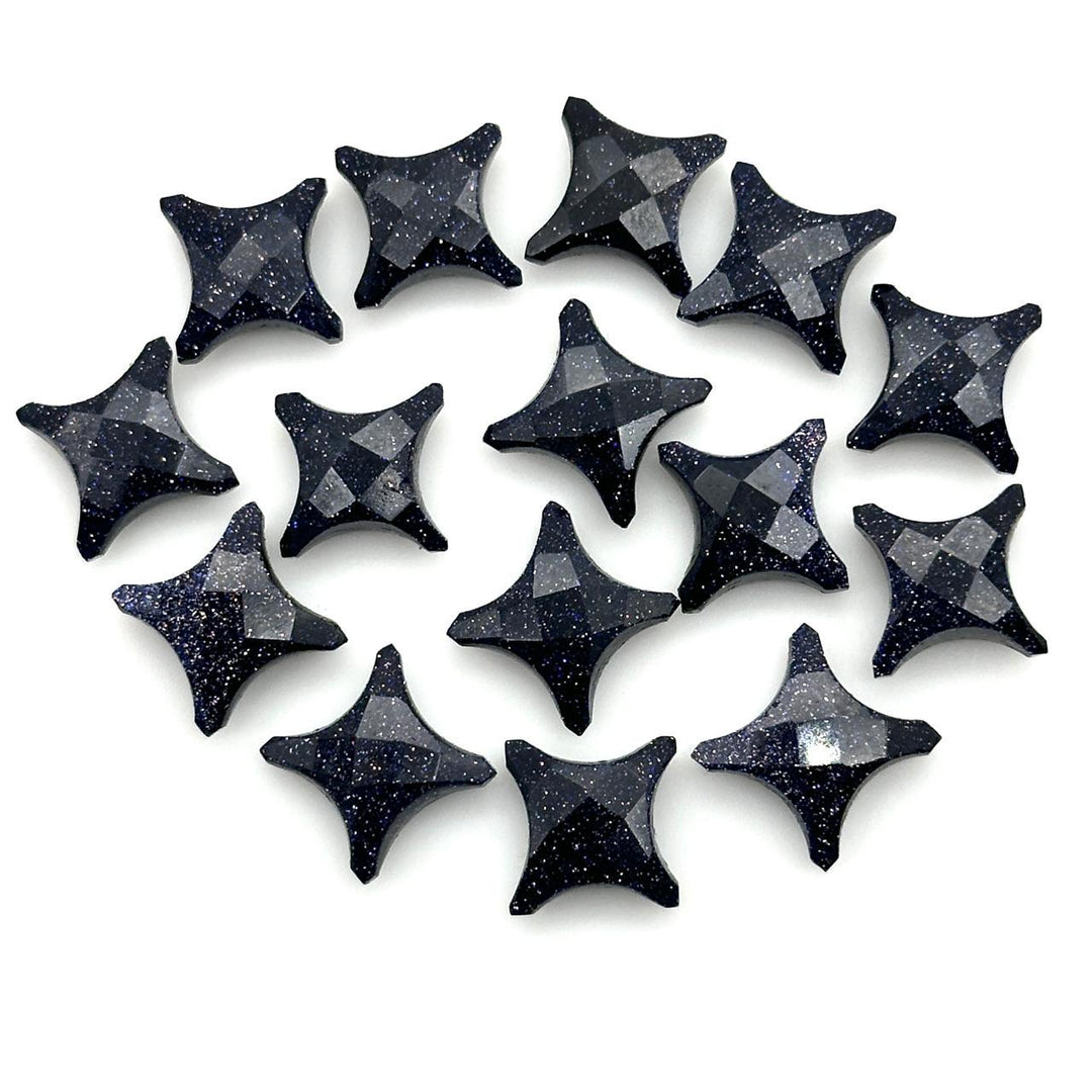 Black Sunstone Ninja Star Beads: Faceted Gemstone Carvings (11x15 mm)