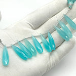 Load image into Gallery viewer, Aqua Chalcedony Teardrop Beads: Faceted Briolette Gemstone Pair (7x30 mm)