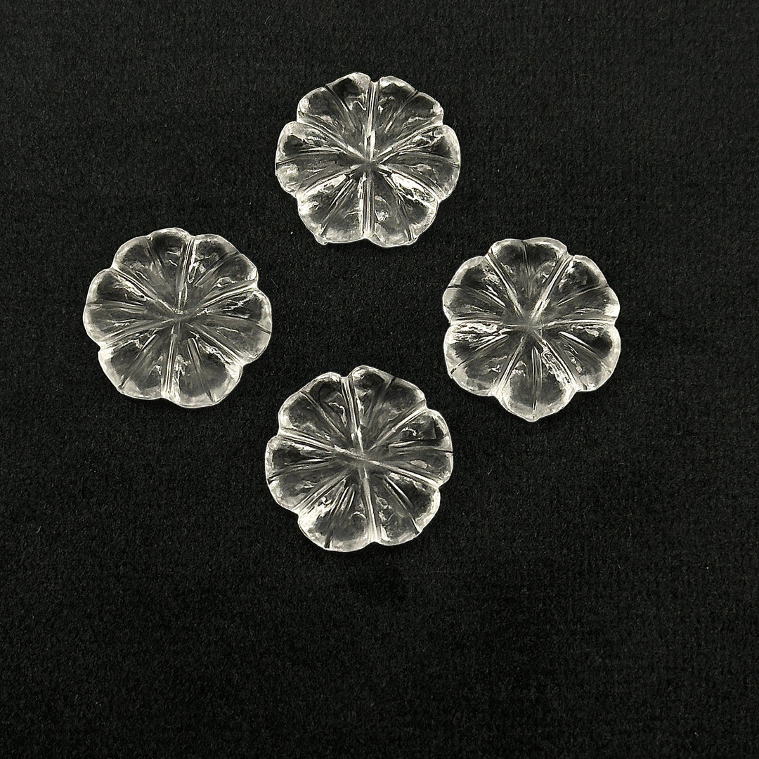 Natural Crystal Quartz Flower Shape Carved Gemstone, Flower Shape Carving, Carved Gemstone For Jewlery 17 mm, Craft Making Flower Charm