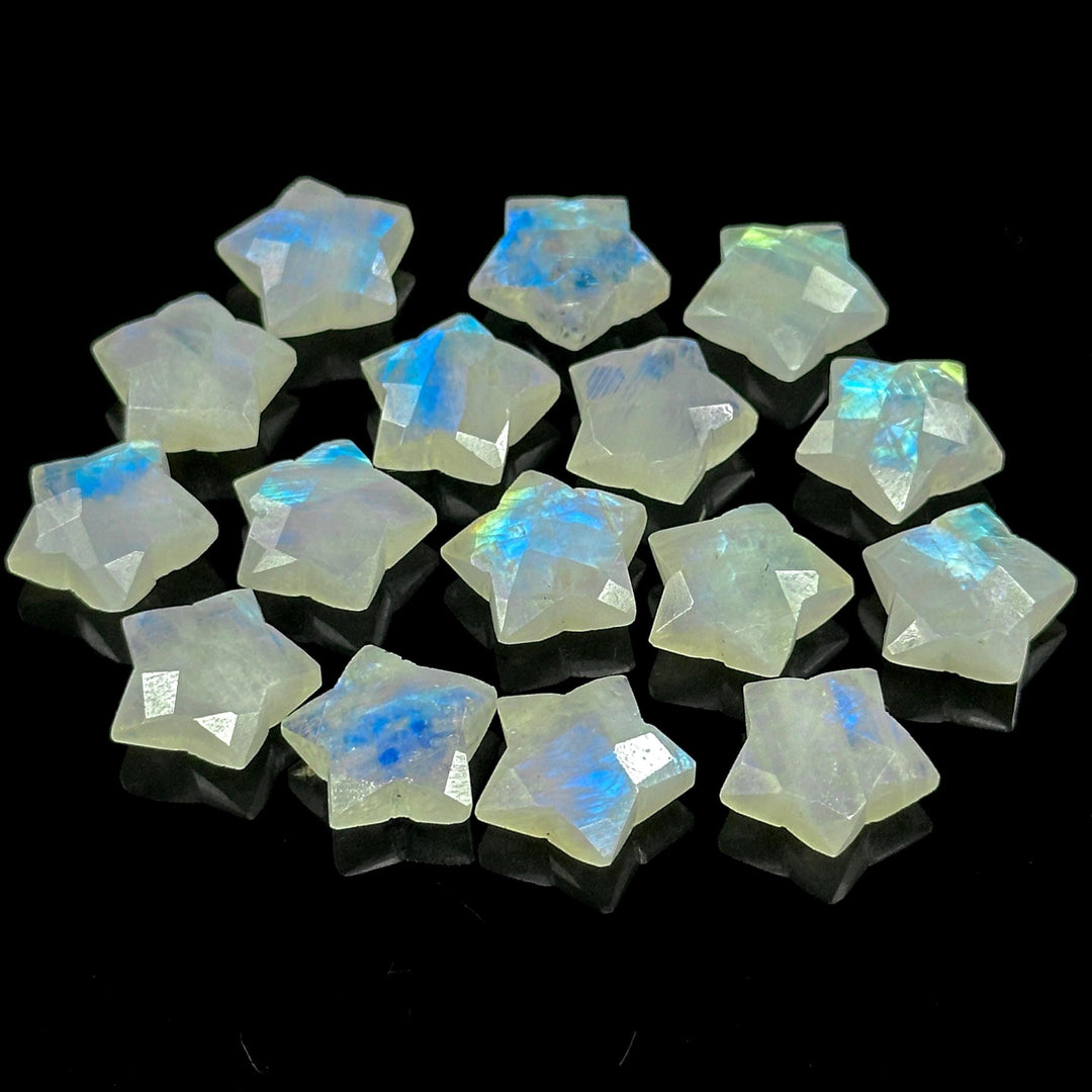 Rainbow Moonstone Star Beads: Faceted Celestial Gemstone Charms, 15mm