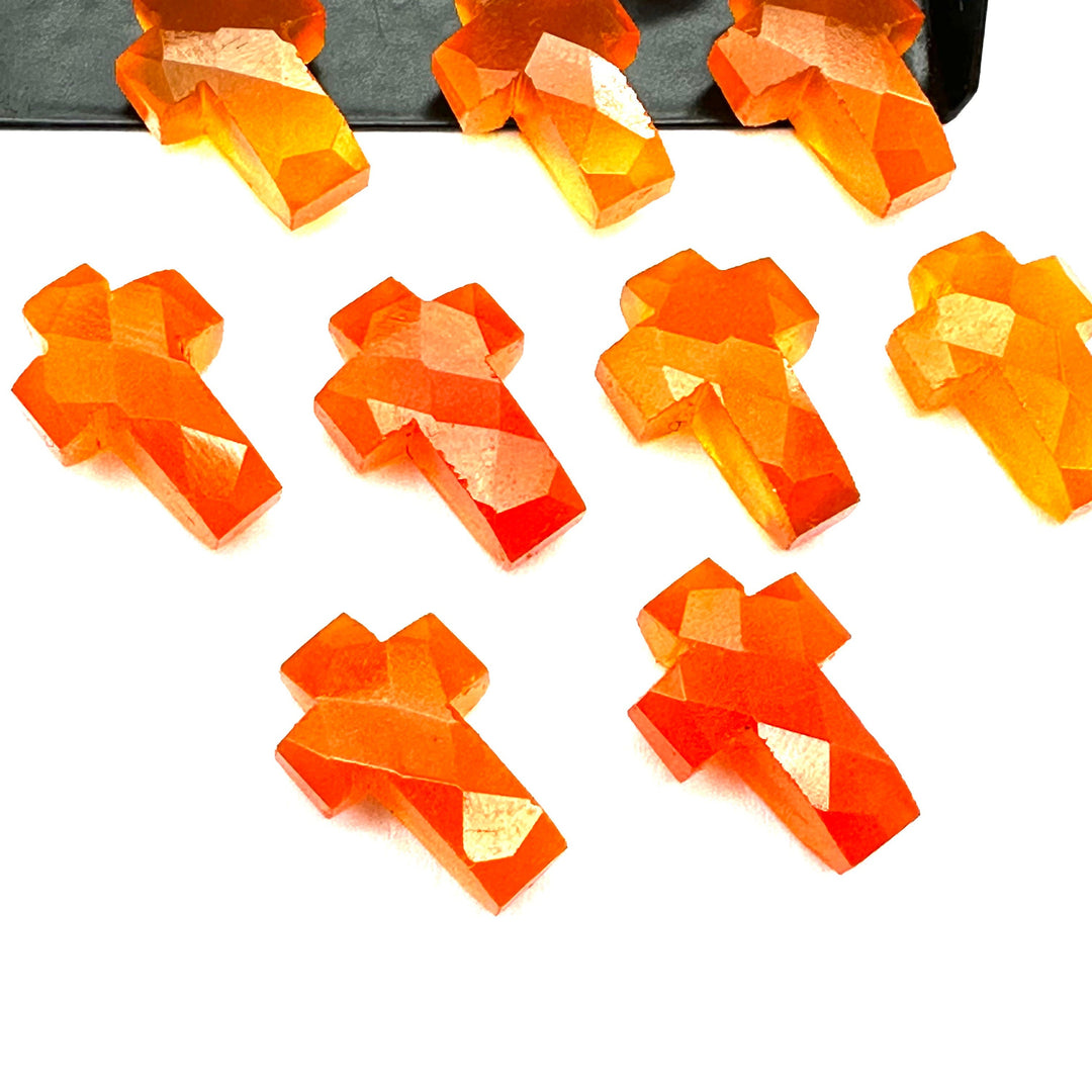 Natural Carnelian Cross Shape Beads ~ Healing & Protection Gemstone Beads ~ Faceted Carnelian Beads ~ 15 MM Cross Charm Beads ~ Orange Beads
