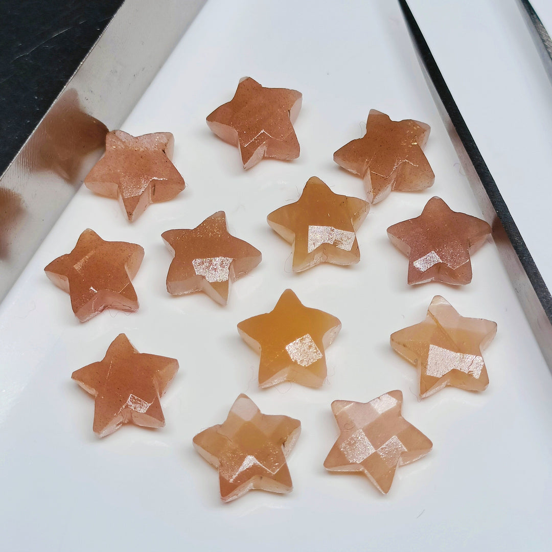AAA Peach Moonstone Faceted Star Shape Briolettes, Natural Moonstone Carved Star Shape Gemstone Beads, Loose Star Shape Stones, 10 MM