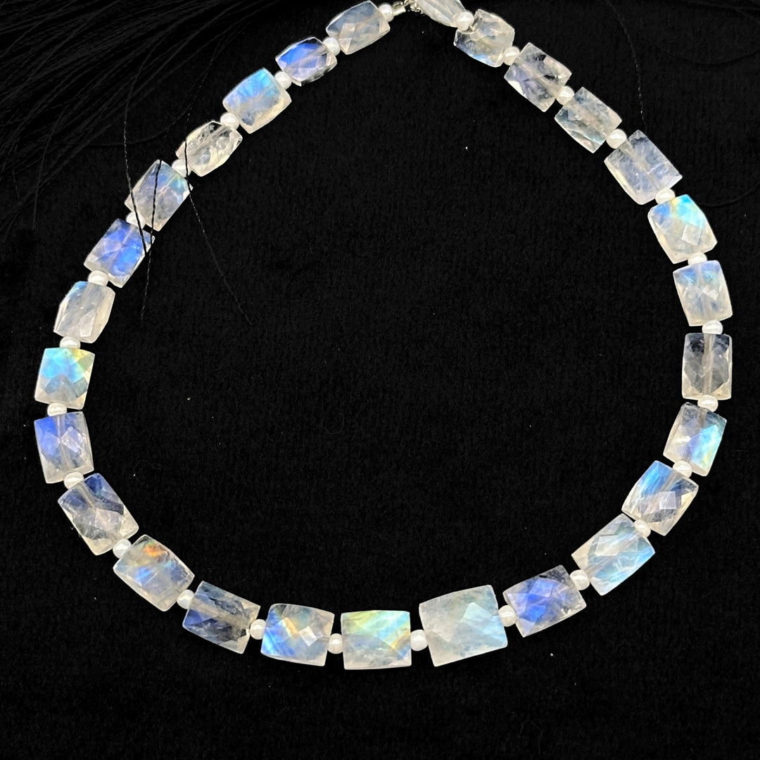 Natural Rainbow Moonstone Faceted Chicklet Gemstone Beads, Flashy Blue Fire Moonstone Rectangle Beads, AAA Quality Moonstone Gemstone Beads