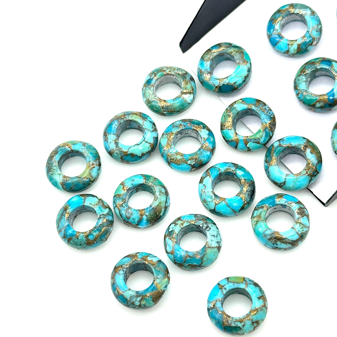 Amazing Copper Turquoise Donut Shape Gemstones, Turquoise Donut Carving, Healing Gemstone Beads, 12 mm Blue Turquoise Donut Smooth Beads