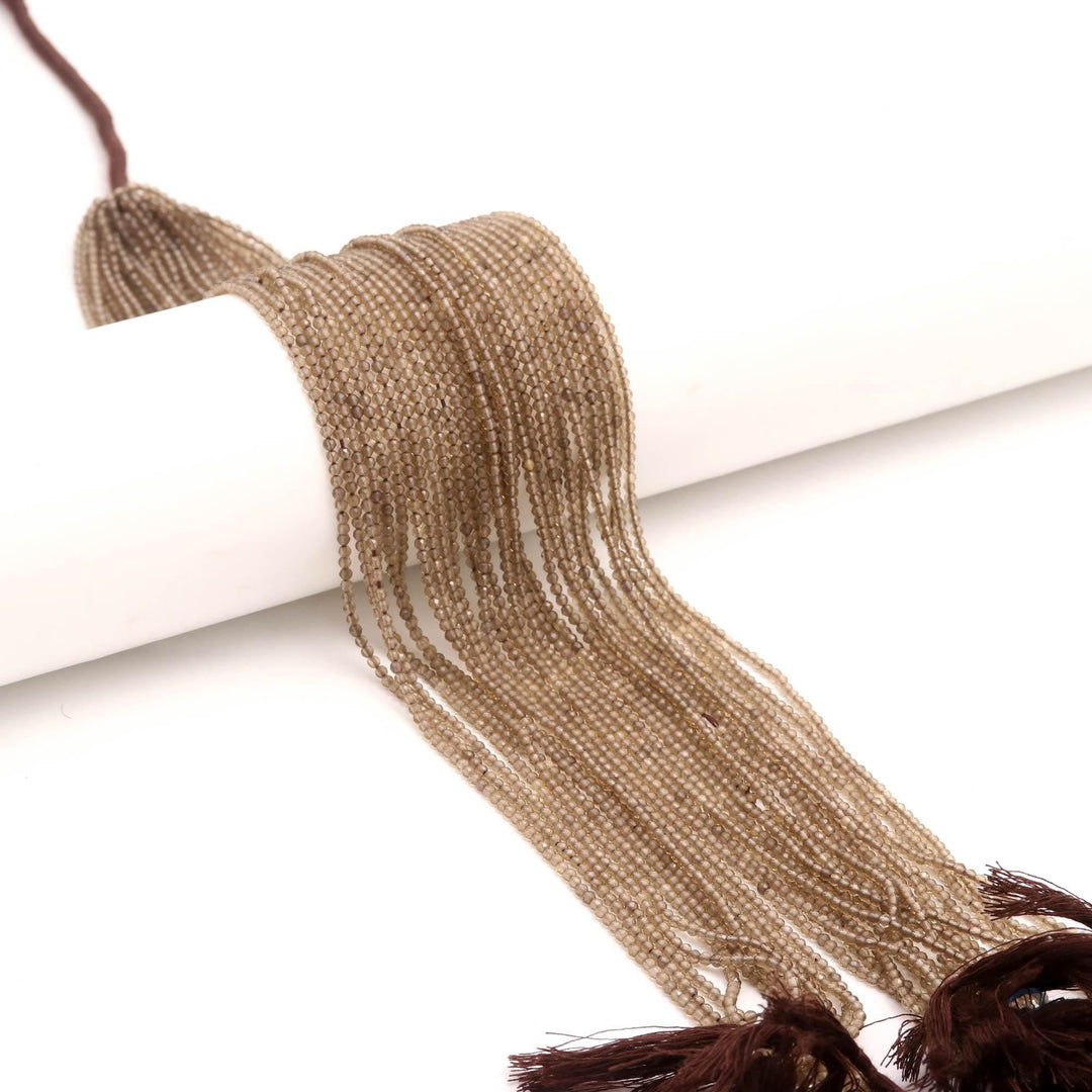 Natural Smoky Quartz Round Beads, Brown Quartz Faceted Micro Beads, 2 MM Beads for Jewelry Making, 13 Inches, Loose Faceted Beads