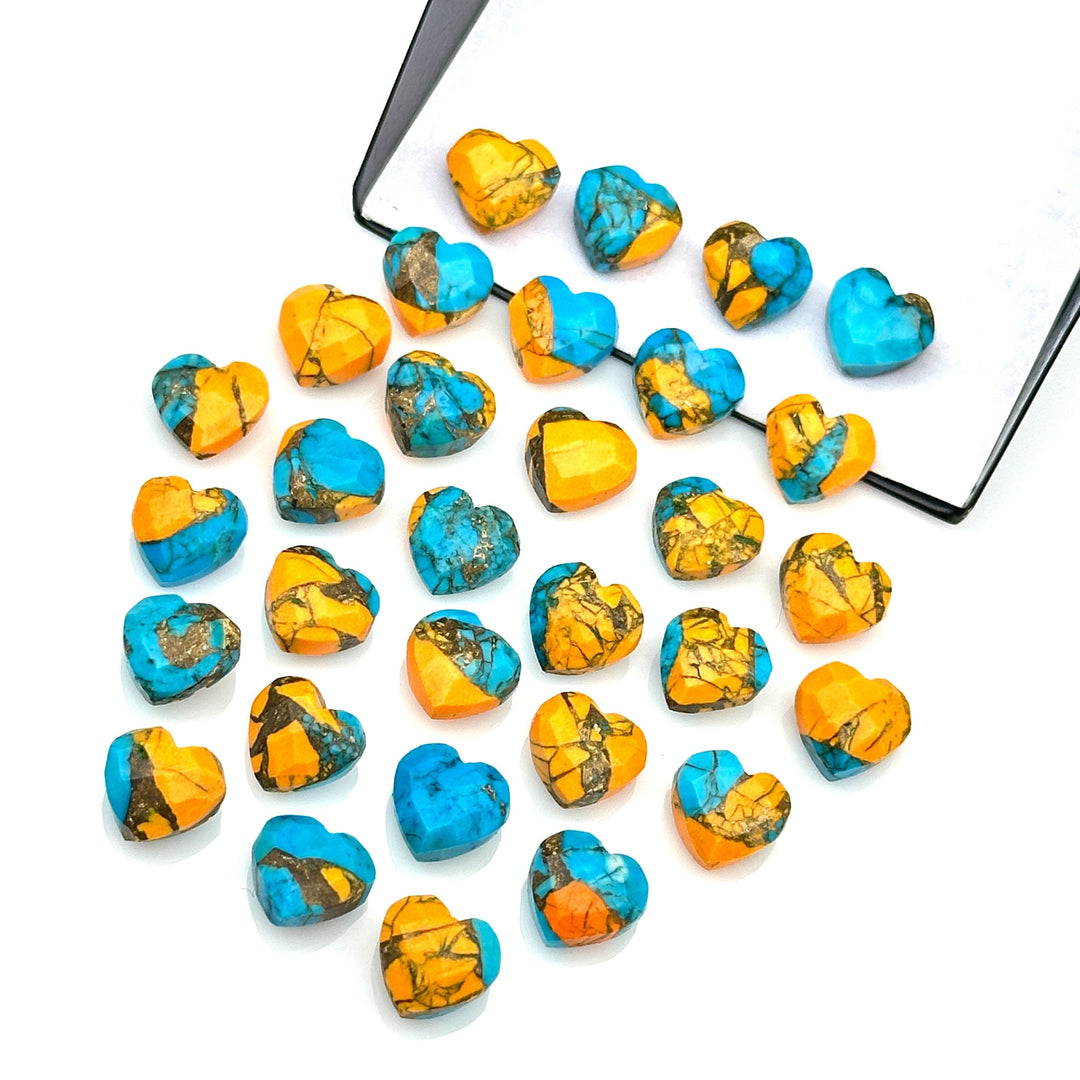 Beautiful Oyster Copper Turquoise Heart Shape Beads, Faceted Orange Turquoise Hearts, Carved Gemstones, 8 MM Jewelry Making Heart Charms
