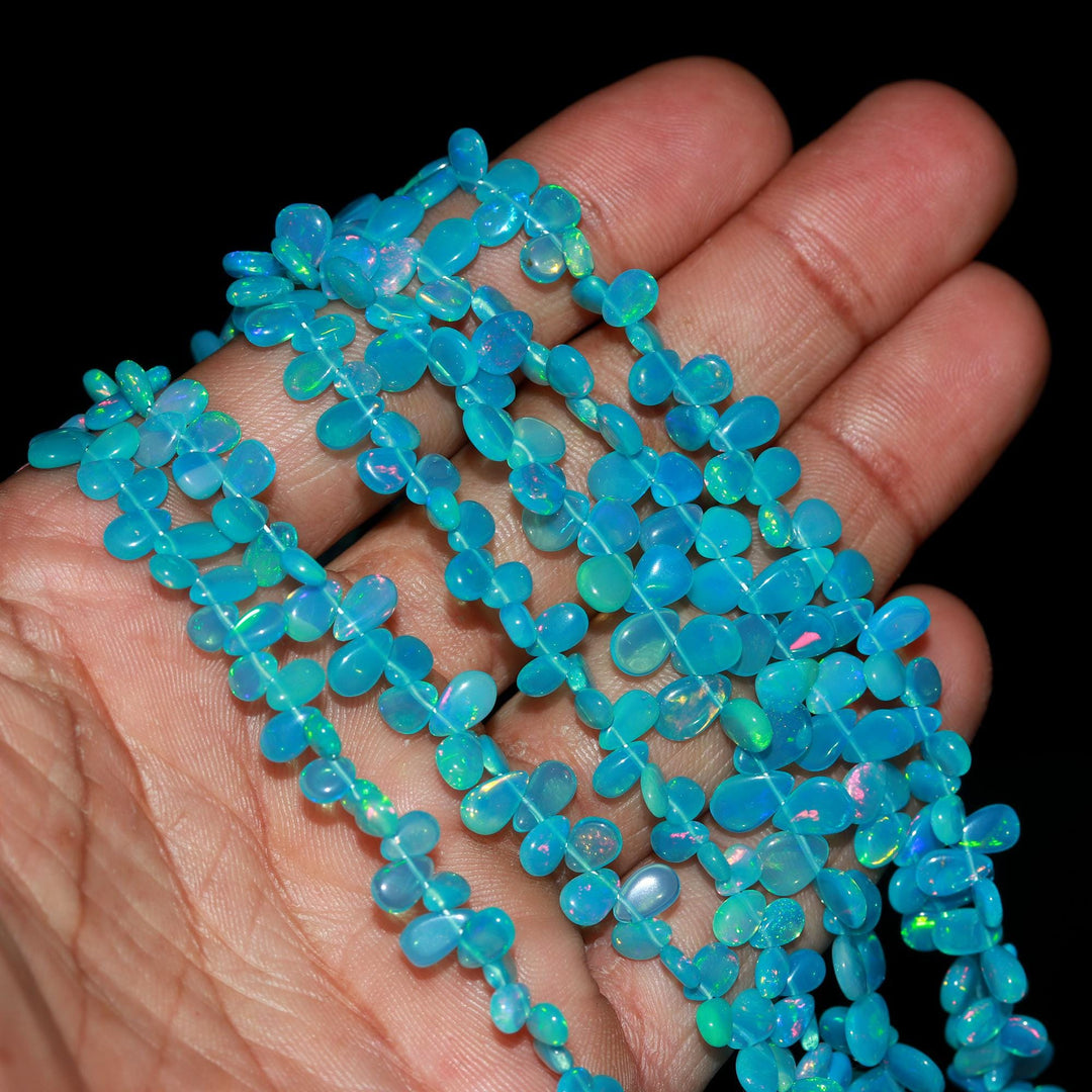 Paraiba Opal Smooth Pear Shape Beads, AAA Fire Ethiopian Opal Pear Shape Gemstone Beads, Jewelry Making Smooth Welo Opal Beads, 4-6 MM