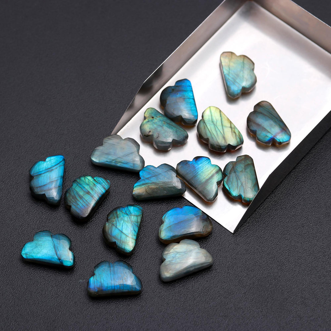 Carved Labradorite Cloud Beads: Flashy Gemstone Jewelry Charms 20mm