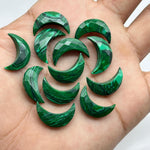 Load image into Gallery viewer, Faceted Malachite Crescent Moon Beads: 17mm Carved Gemstone Briolettes