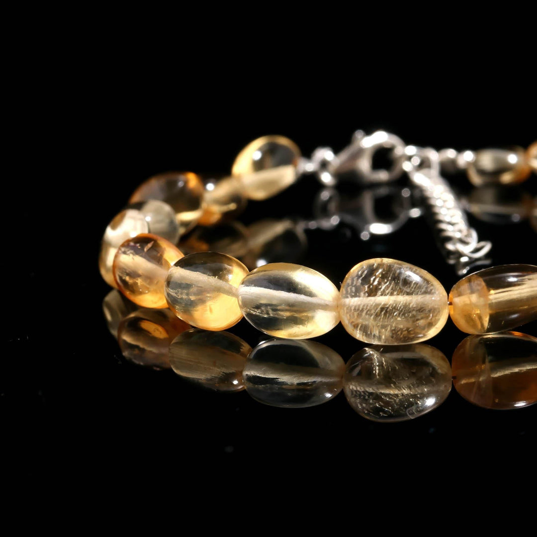 Natural Citrine Smooth Tumble Beads Bracelet, Yellow Citrine Nuggets Shape Beads Bracelet, Jewelry Gifts, November Birthstone Gifts