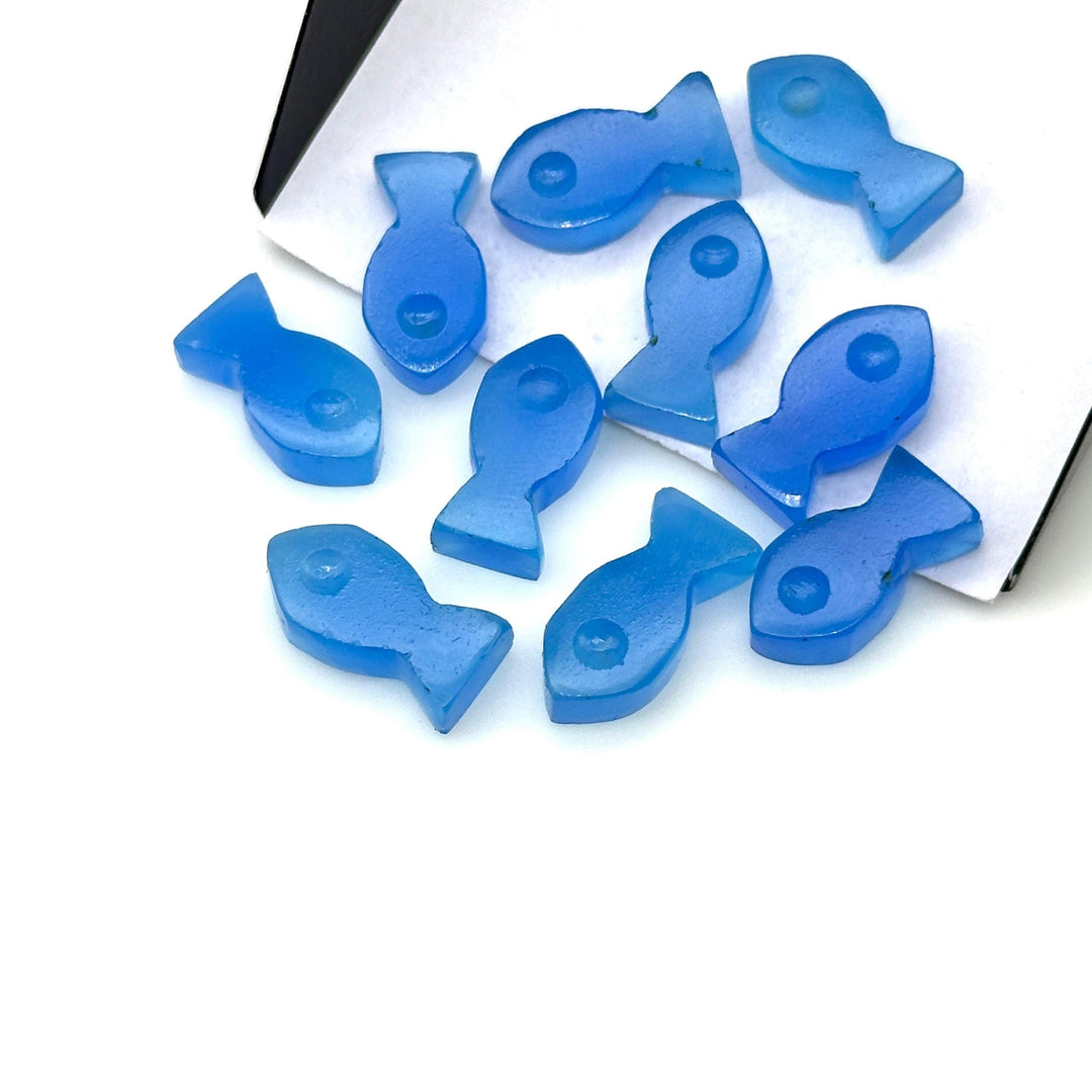 Pretty Blue Chalcedony Fish Charm Beads, Fancy Fish Shape Carved Gemstone, 7X14 MM Loose Gemstone Fishes For Jewelry Making, Fish DIY Beads