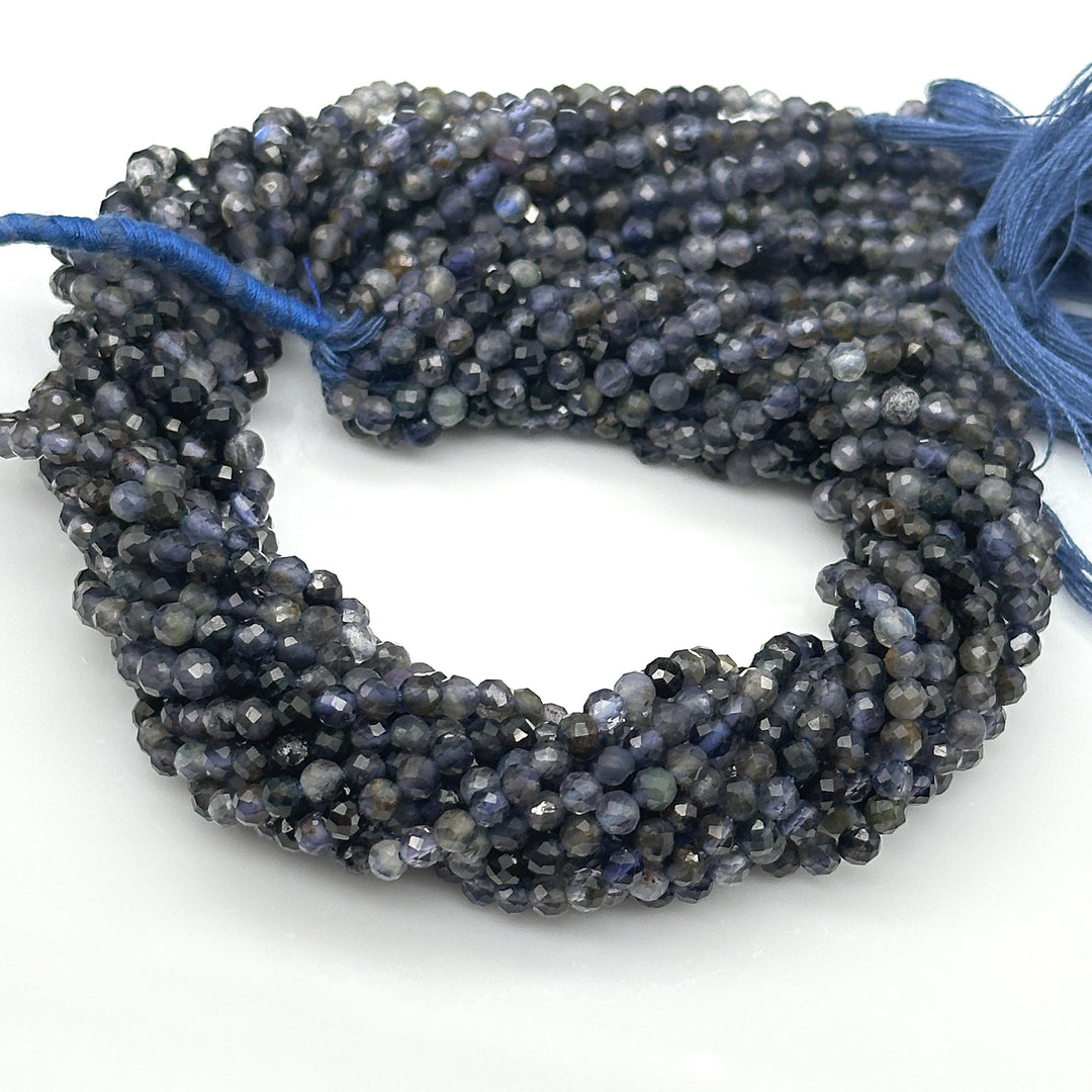 Faceted Iolite Beads: 4mm Round Blue Gemstone Strand, 13 Inch