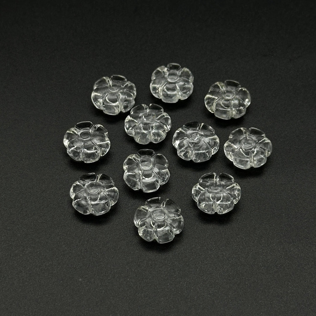 Natural cc Shape Beads, Clear Crystal Flower Shape Carving, Jewelry Making Loose Gemstone Charms, 12 MM, Carved Crystals