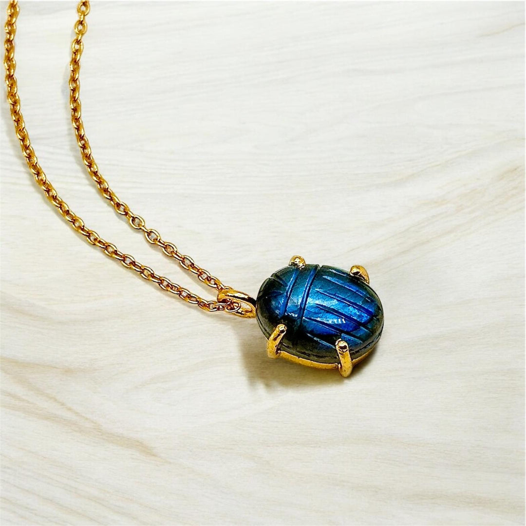 Flashy Labradorite Carved Scarab Necklace, Natural Labradorite Hand Gemstone Necklace, Sterling Silver Necklace, 16 MM Scarab, Gift For Her