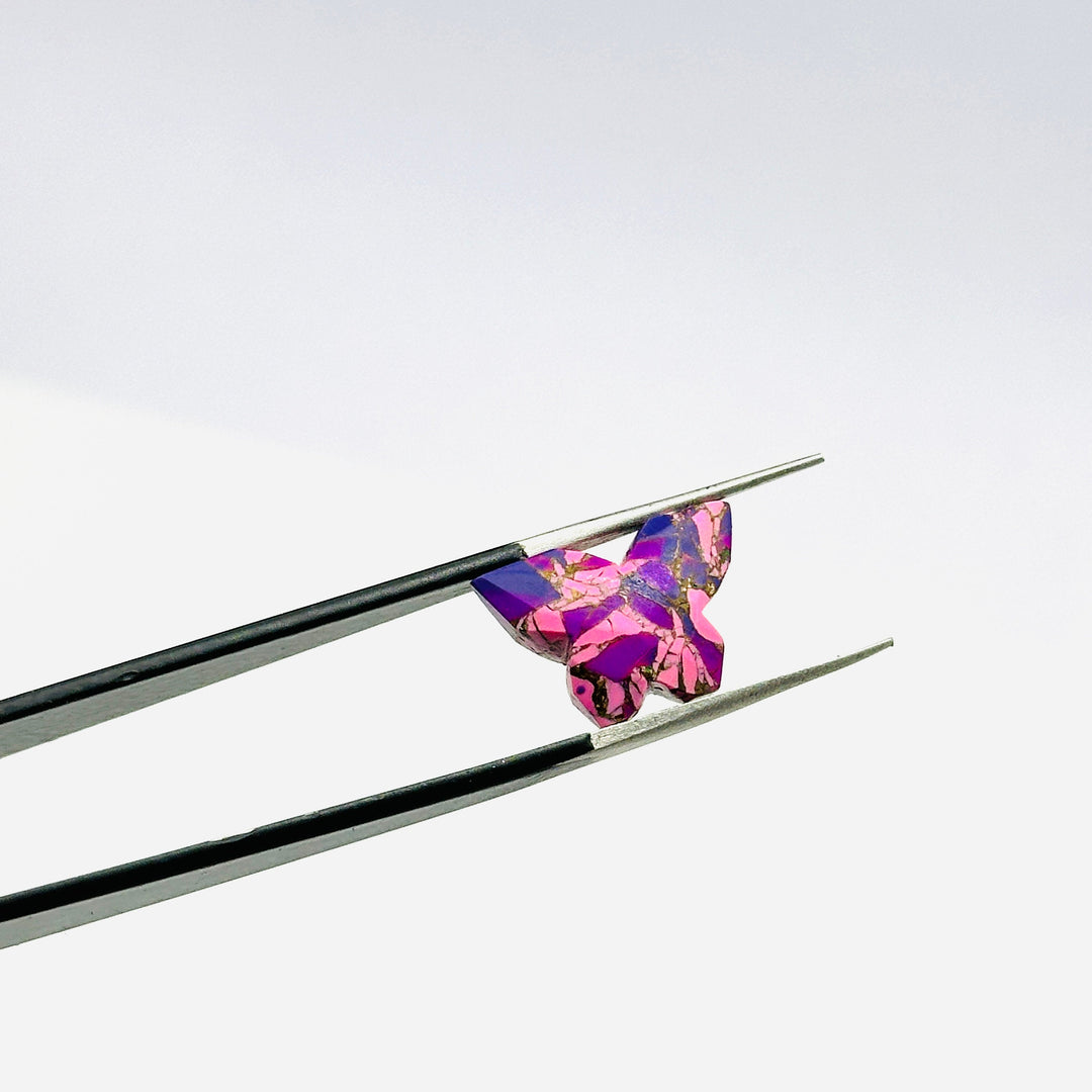 Pink & Purple Mohave Copper Turquoise Butterfly Beads, Faceted Butterfly Gemstone, Purple Oyster Turquoise Carving Loose Beads 14x10 MM