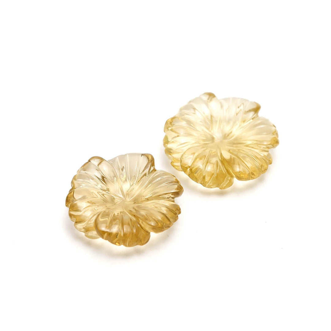 Natural Lemon Quartz Hand Carved Flower Shape Stone, Quartz Flower Beads for Jewelry Making 20 MM, Crystal Gifts Home Decor