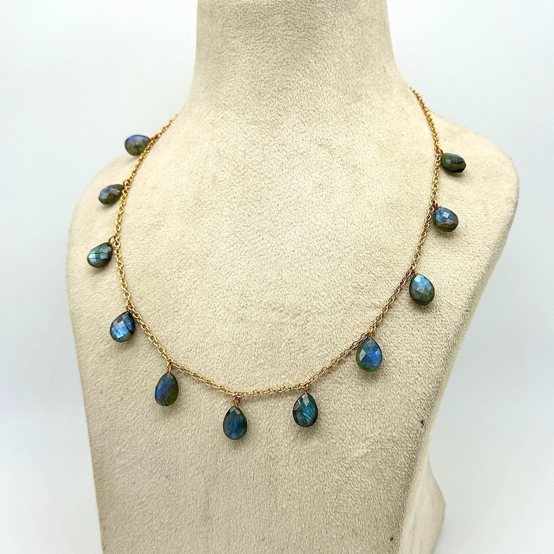 AAA+ Natural Labradorite Pear Shape Beads Necklace, Drop Chain Necklace, Pear Gemstone Necklace, Faceted Pear Chain Necklace For Women's