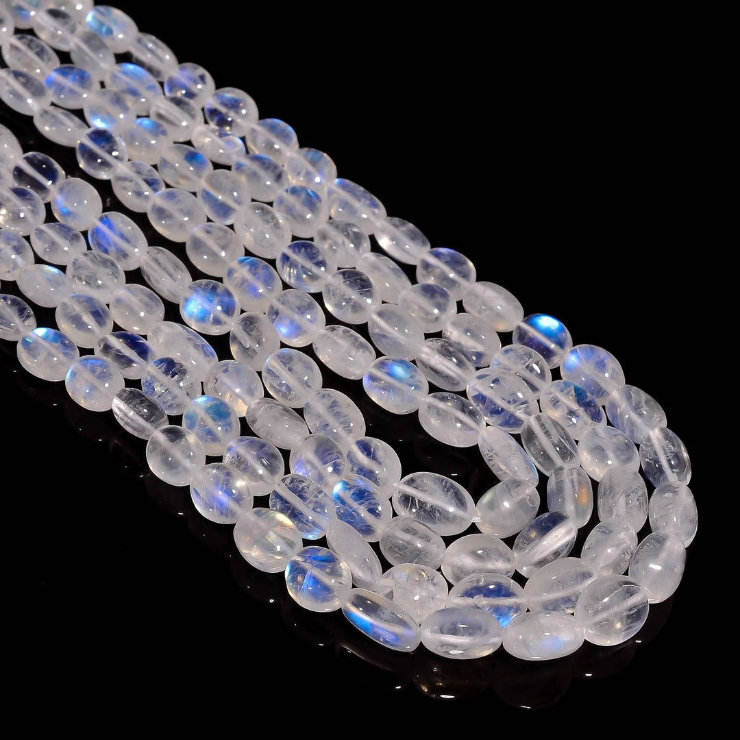 Superb Quality Flashy Rainbow Moonstone Beads Necklace, Smooth Oval Shape Beaded Necklace, 16" Natural Blue Fire Beads Necklace For Women's