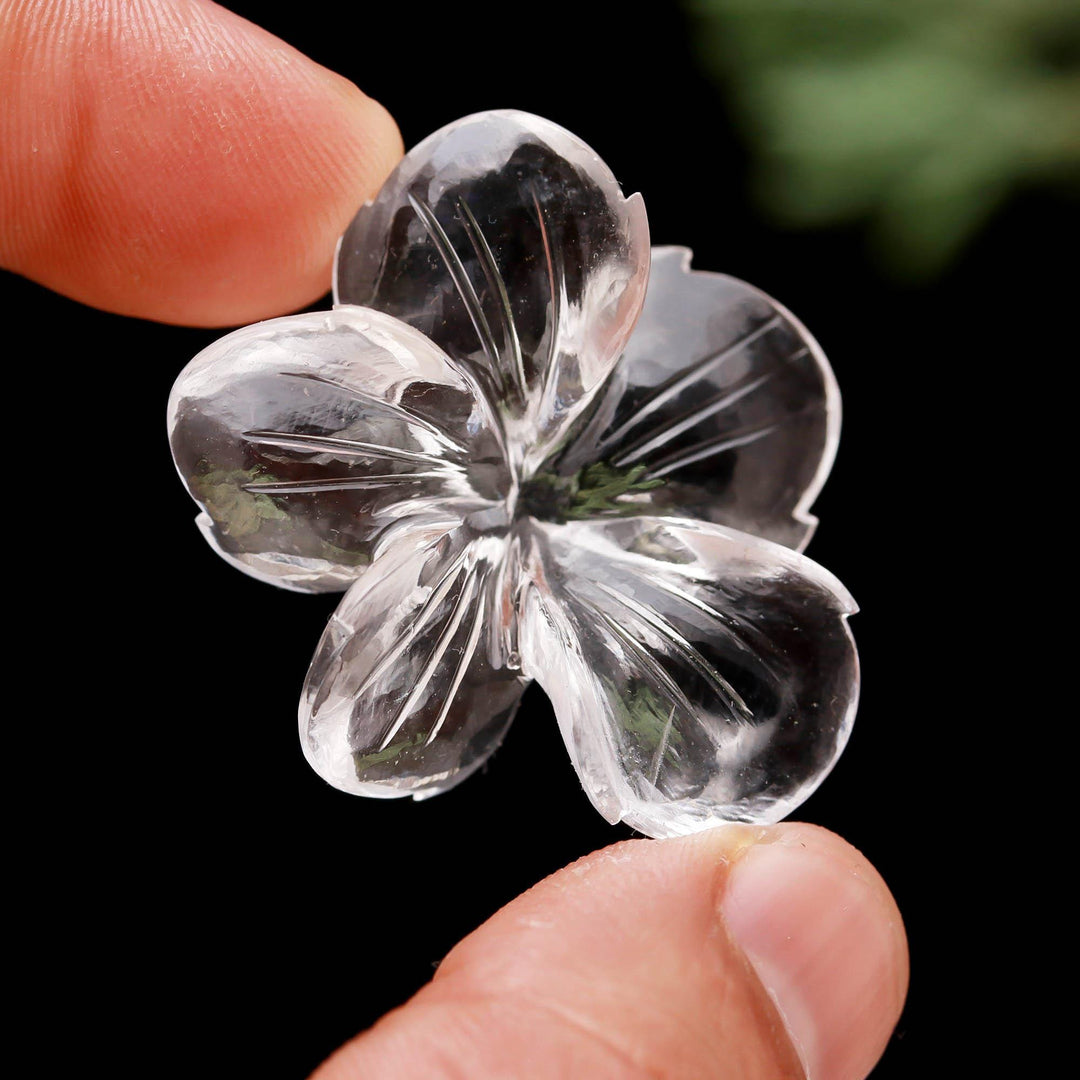 Natural Crystal Quartz Carved Flower Shape Stone, Clear Crystal Handmade Flower Carving, 36 MM Beautiful Crafted Piece