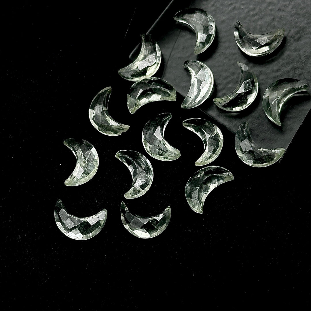AAA Green Amethyst Carved Moon Shape Briolette's, Green Amethyst Faceted Moon Shape Gemstone Beads, Hand Carved Moon Beads, Moon Charms 12MM