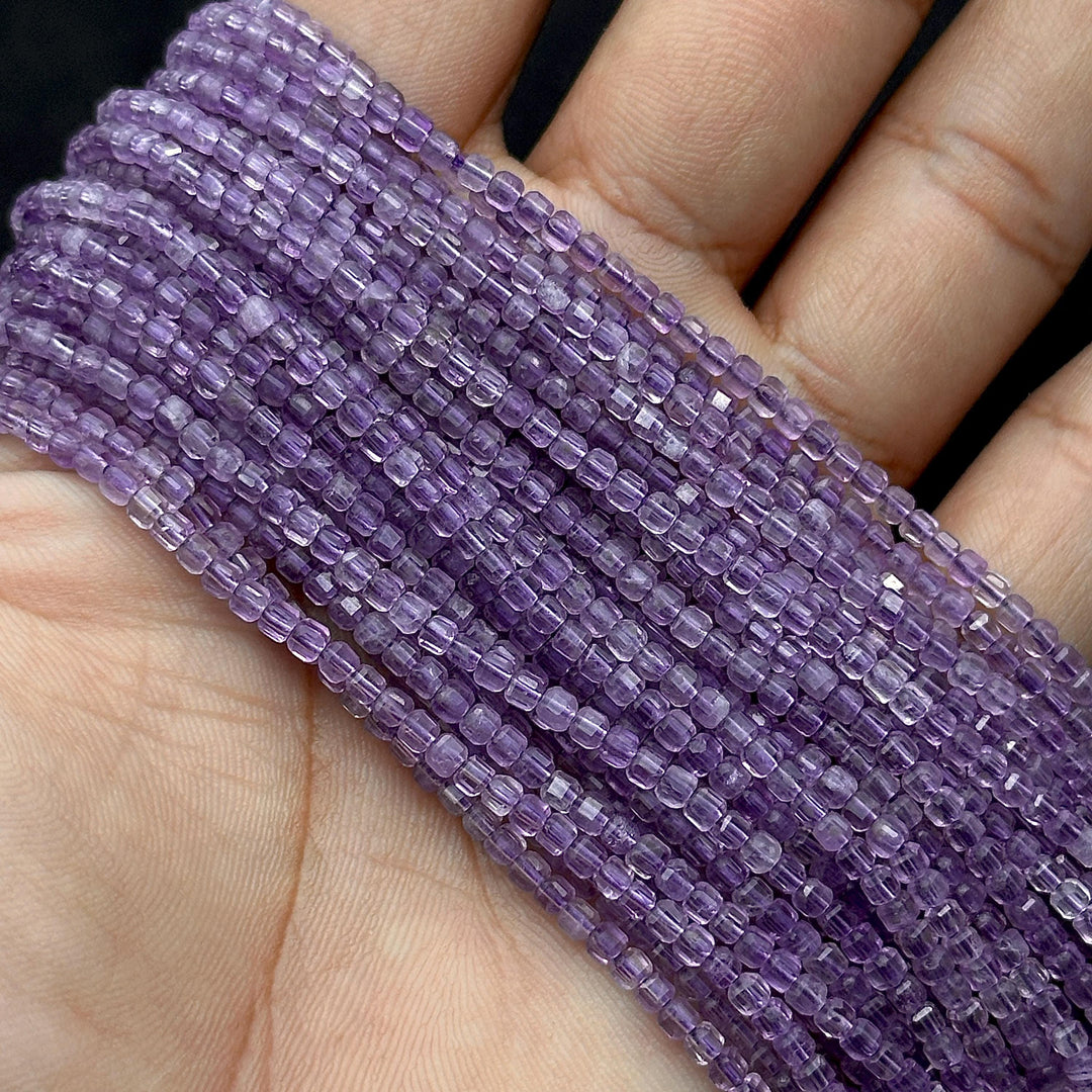 Natural Pink Amethyst Box Shape Beads, AAA Pink Amethyst Gemstone Beads, 12 Inches Cube Shape Faceted Loose Beads for Jewelry Making, 3 MM