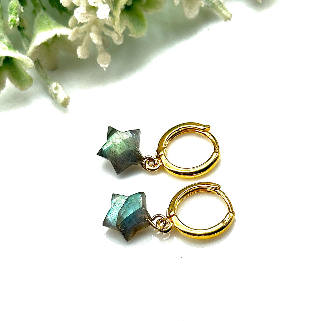 Pretty Labradorite Star Earrings, Gift For Girls, 10 MM Faceted Star Loop Earrings, Gift For Her, Star Shape Gemstone Jewelry For Gift
