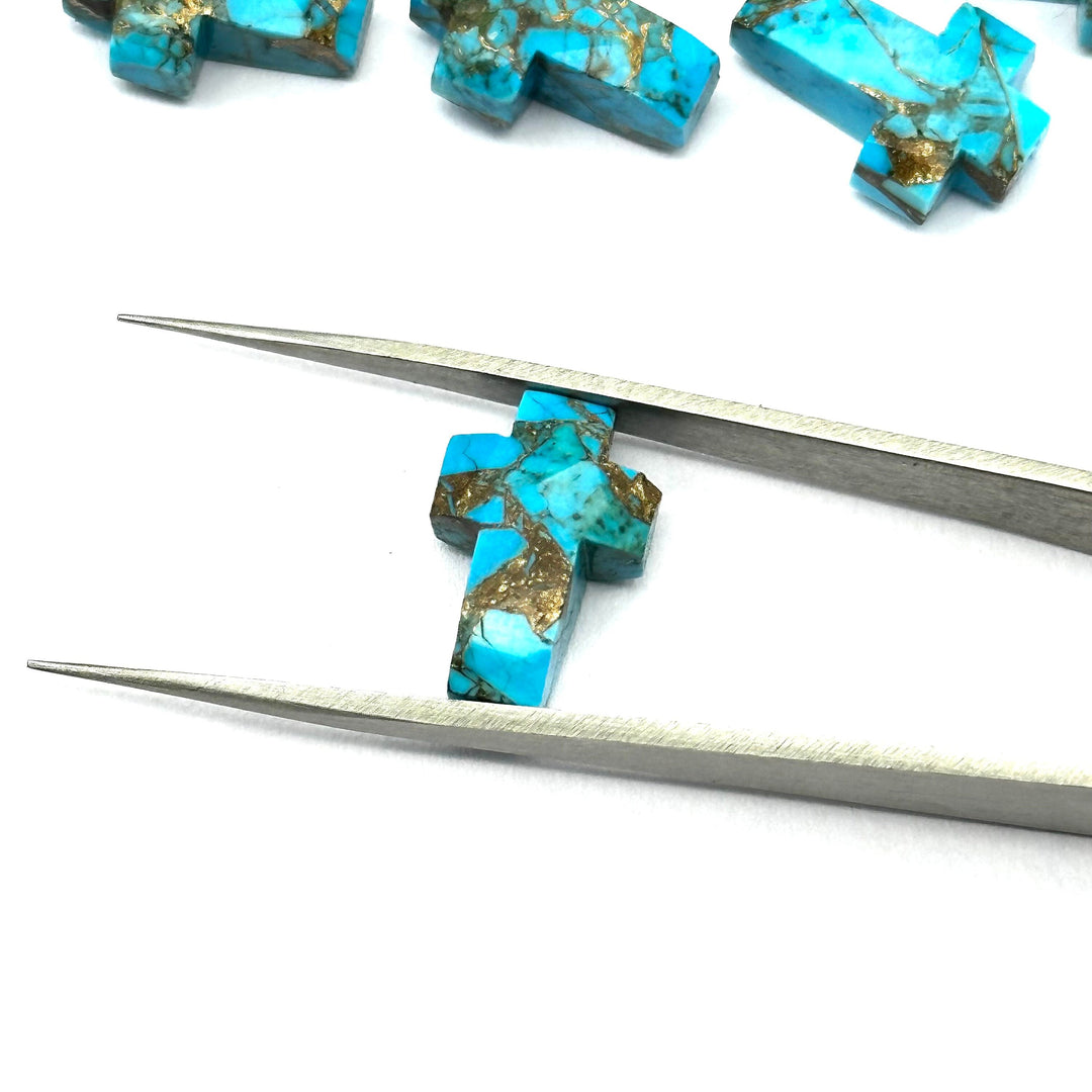 Faceted Copper Turquoise Cross Beads: Spiritual Gemstone Charms (15mm)