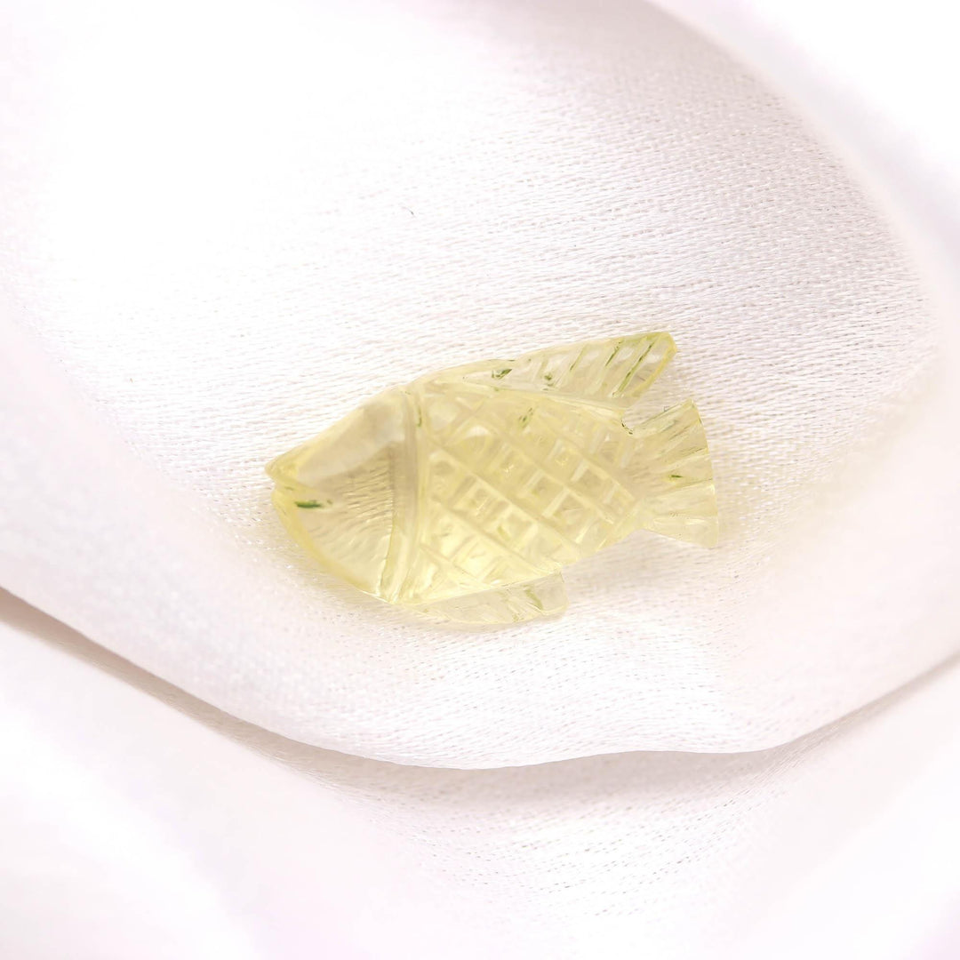 Hand Carved Lemon Quartz Fish Shape Stone, Natural Lemon Quartz Fish Charms for Jewelry Making, 20 MM