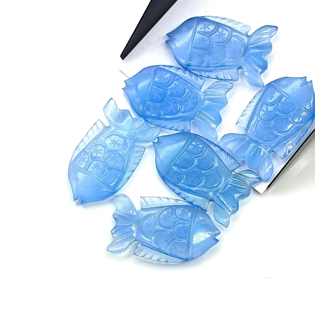 Blue Chalcedony Handmade Fish Carving ~ Fish Shape Carving Gemstone Briolette's ~ Jewelry Making Loose Gemstones ~ 1 Pieces 25X15mm