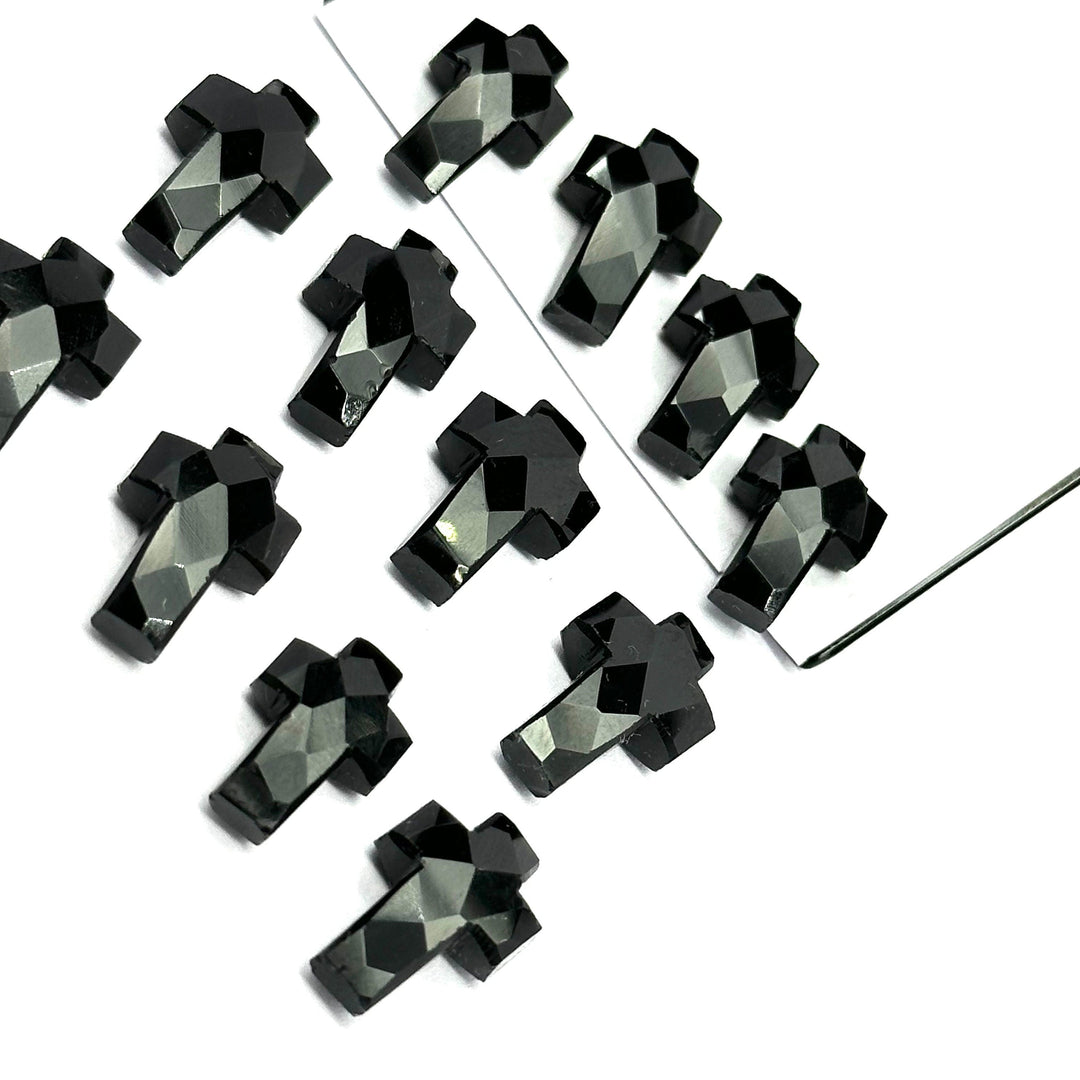 1,2,3,4,5 pcs Natural Black Onyx Cross Shape Gemstone Beads, Faceted Cross Shape Carving Beads, 15X10 MM Cross Shape Charms, Energy Beads
