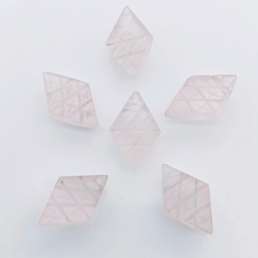 Natural Rose Quartz Fancy Shape Carving Beads, 16X10MM Pink Quartz Hand Carved Gemstone Beads, Backside Intersection Loose Beads for Jewelry