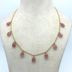 Load image into Gallery viewer, Amazing Pink Strawberry Pear Shape Beads Necklace, Faceted Drop Chain Necklace, Natural Gemstone Chain Jewelry, Necklace For Women's