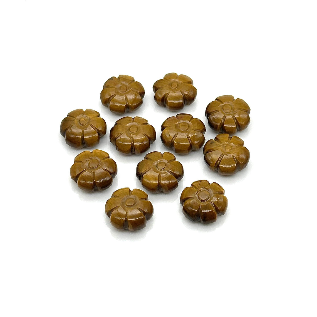 AAA Tiger's Eye Flower Shape Carvins, Natural Tiger Eye Flower Shape Carving, Jewelry Making Loose Gemstone Charms, 12 MM, Carved Crystals